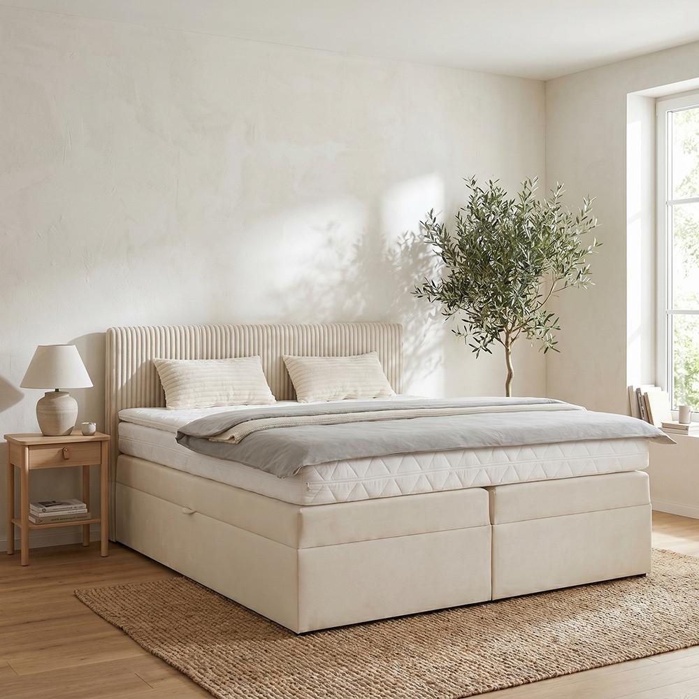 Boxspringbett Rossa in Beige ca. 160x200cm - Beige/Schwarz, KONVENTIONELL, Holzwerkstoff/Kunststoff (160/200cm) - Mömax