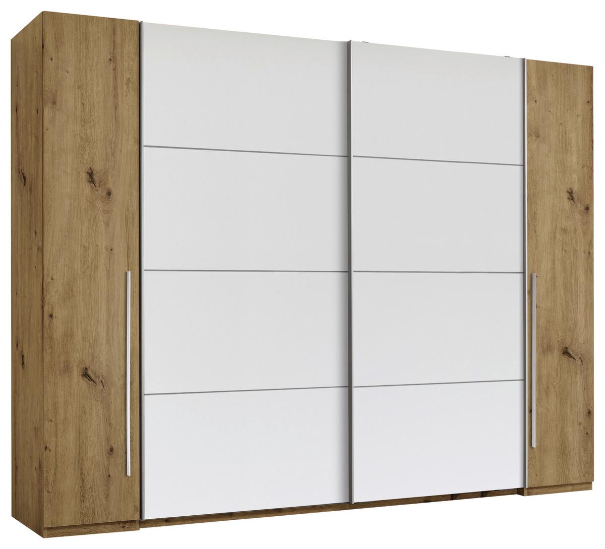 Schwebetürenschrank Joker Weiß ca. 312x225,5x60,3cm - Eichefarben/Alufarben, KONVENTIONELL, Holzwerkstoff/Kunststoff (312/225,5/60,3cm) - Mömax