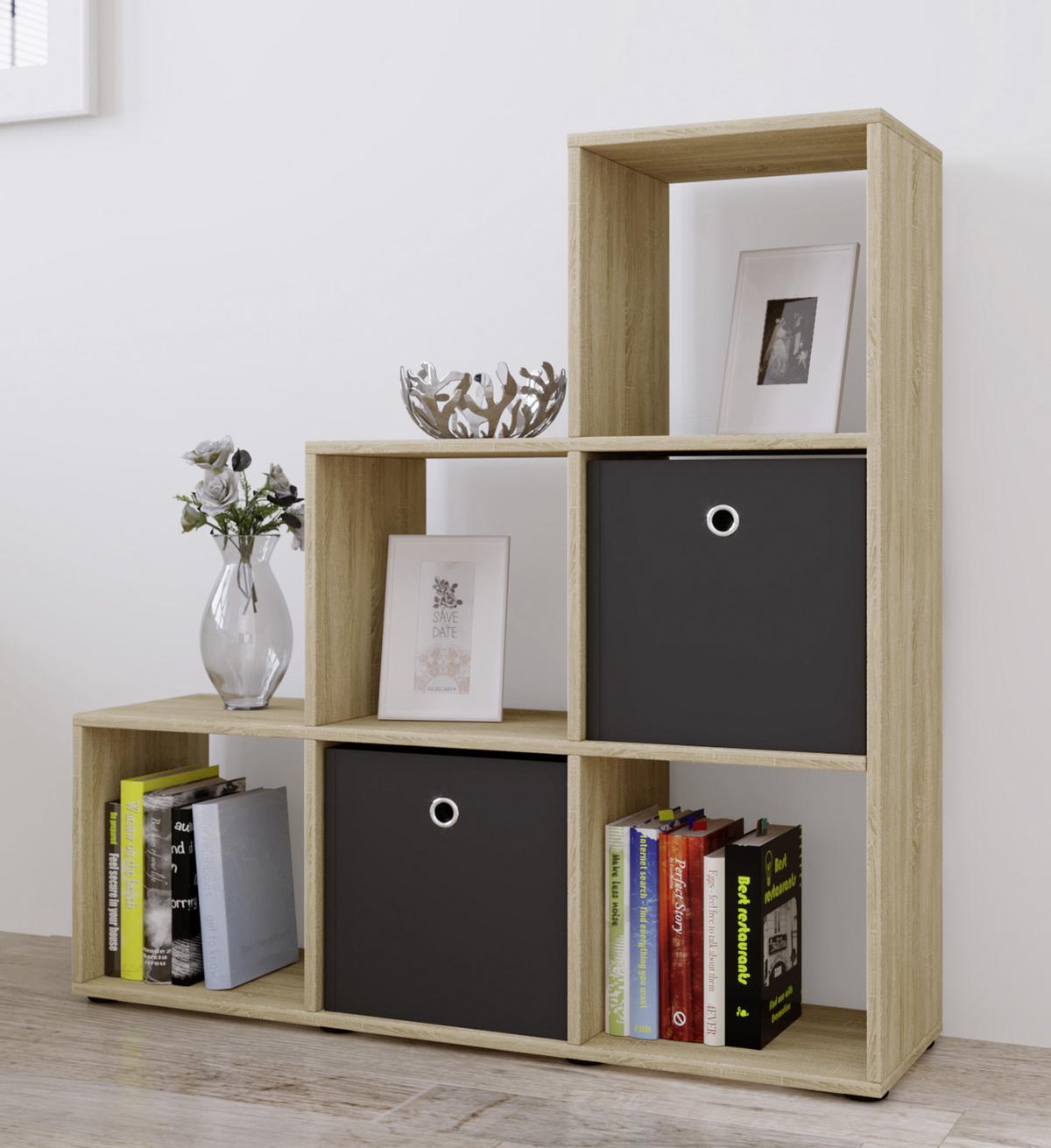 Standregal in Eichefarbe Nitas - Eichefarben/Schwarz, KONVENTIONELL, Holzwerkstoff/Kunststoff (107,5/104,5/29cm) - MID.YOU