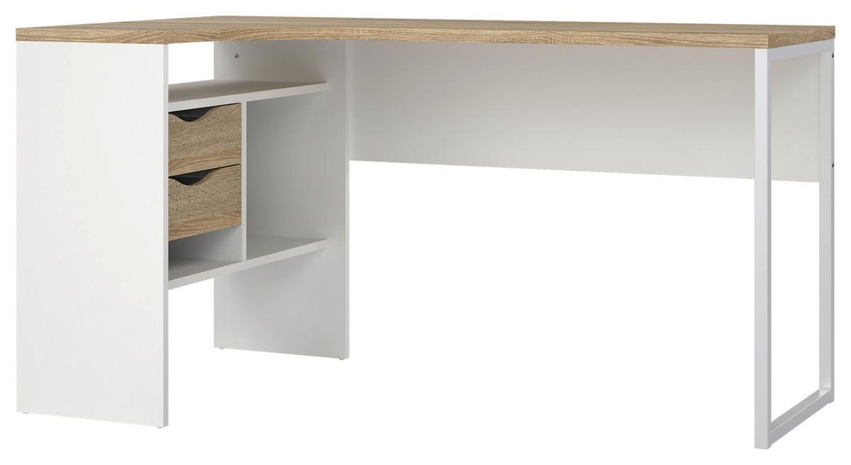 Kotna Pisalna Miza Function Plus I, Bela, Barva Hrasta - barve hrasta/bela, Moderno, kovina/leseni material (145,1/81/76,8cm) - MID.YOU