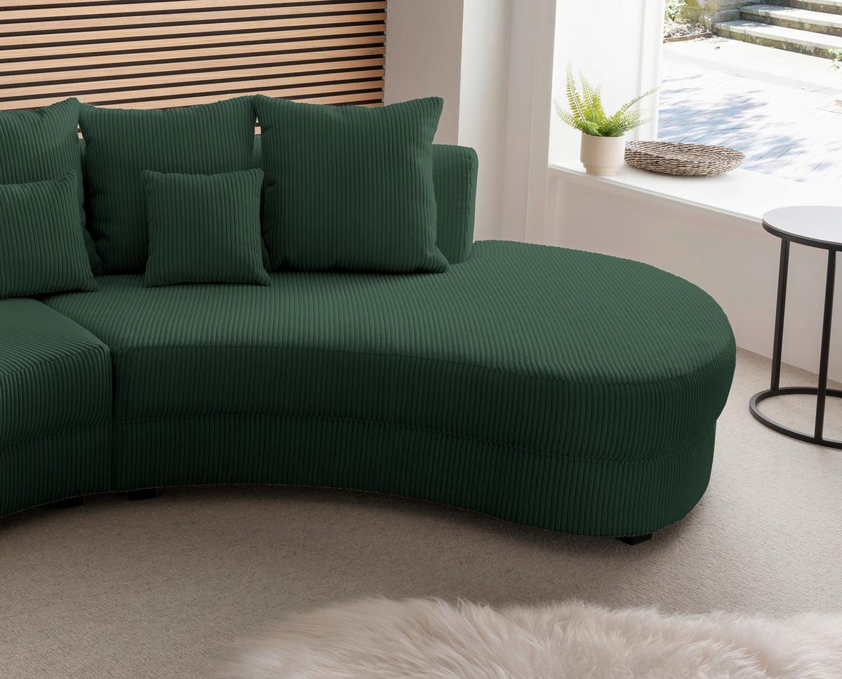 Wohnlandschaft Limoncello m. Hocker ca.300x160cm Dunkelgrün - Dunkelgrün/Schwarz, Design, Kunststoff/Textil (300/160cm) - Livetastic