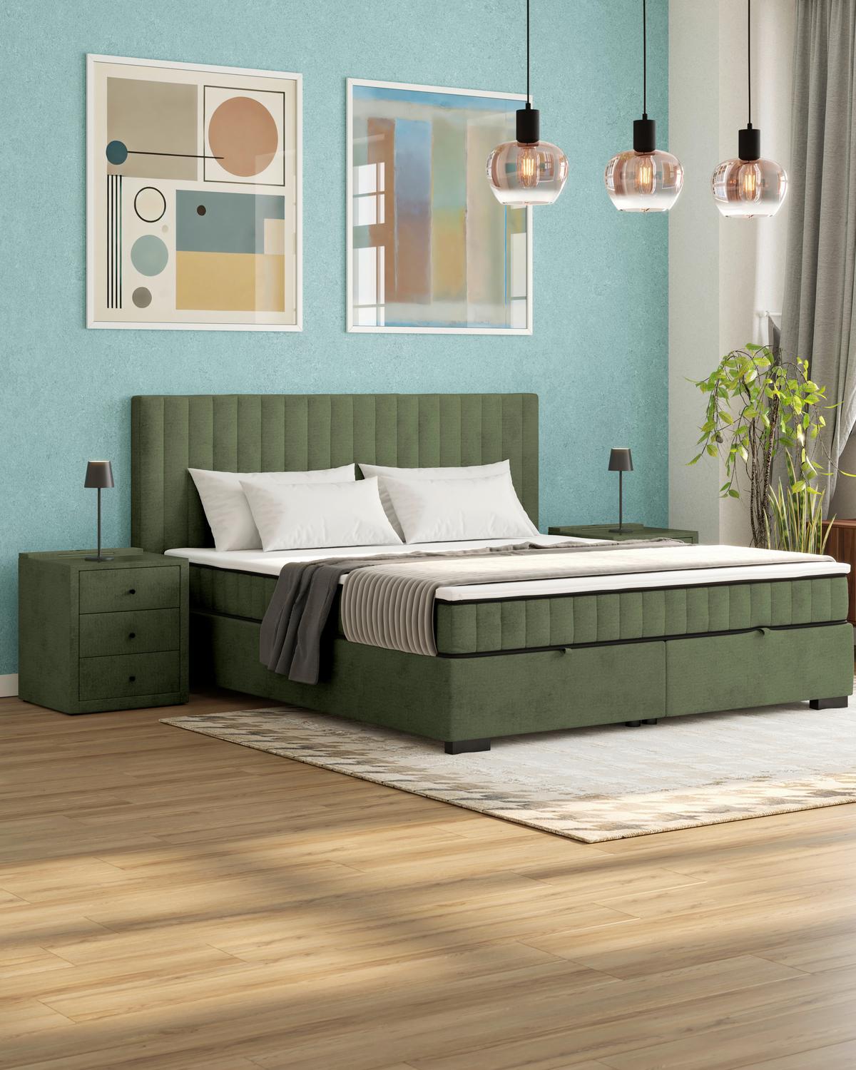 Box Krevet Maya C - maslinasto zelena/crna, Moderno, drvni materijal/drvo (200/220cm) - Based