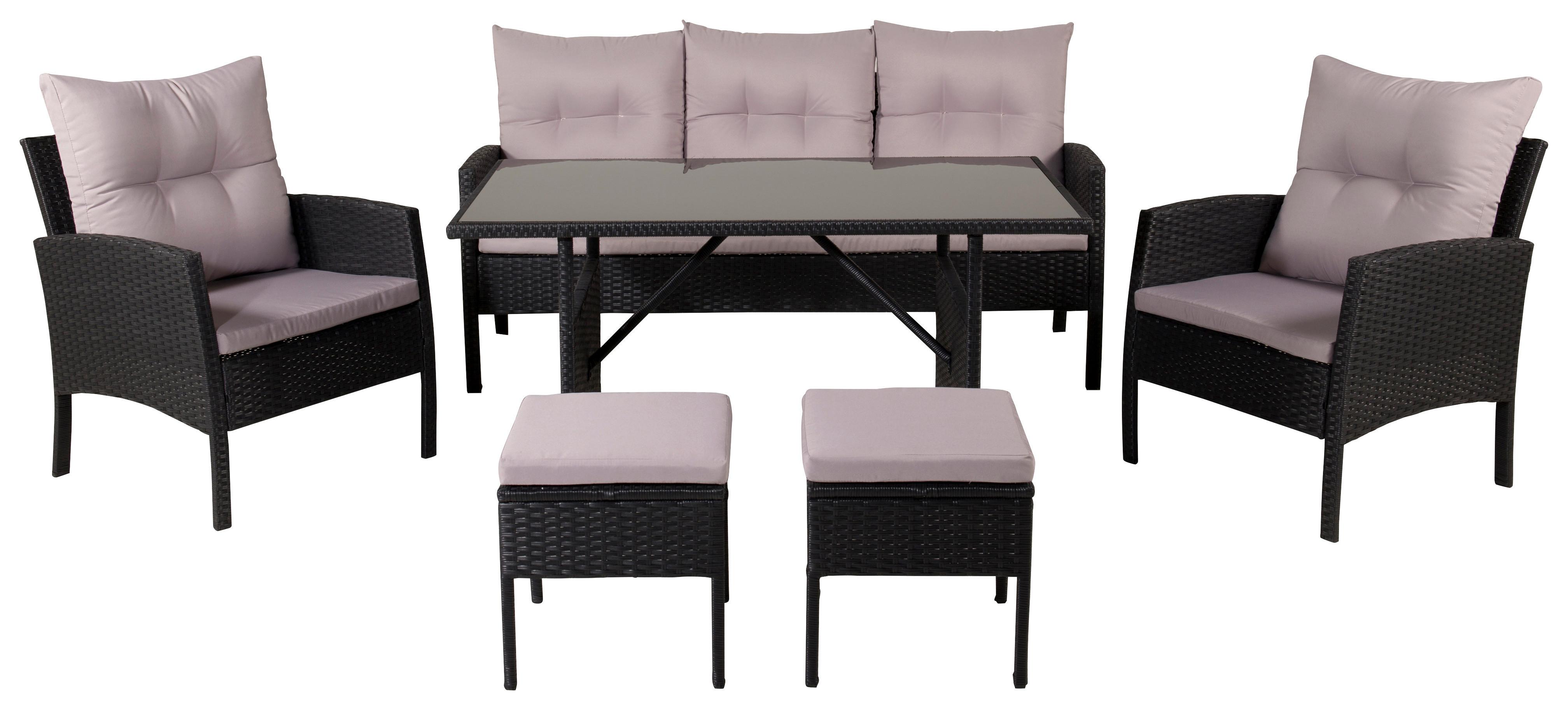 Dining-Loungeset Knock 6-tlg. Grau/Schwarz - Schwarz/Grau, KONVENTIONELL, Kunststoff - Gardenson