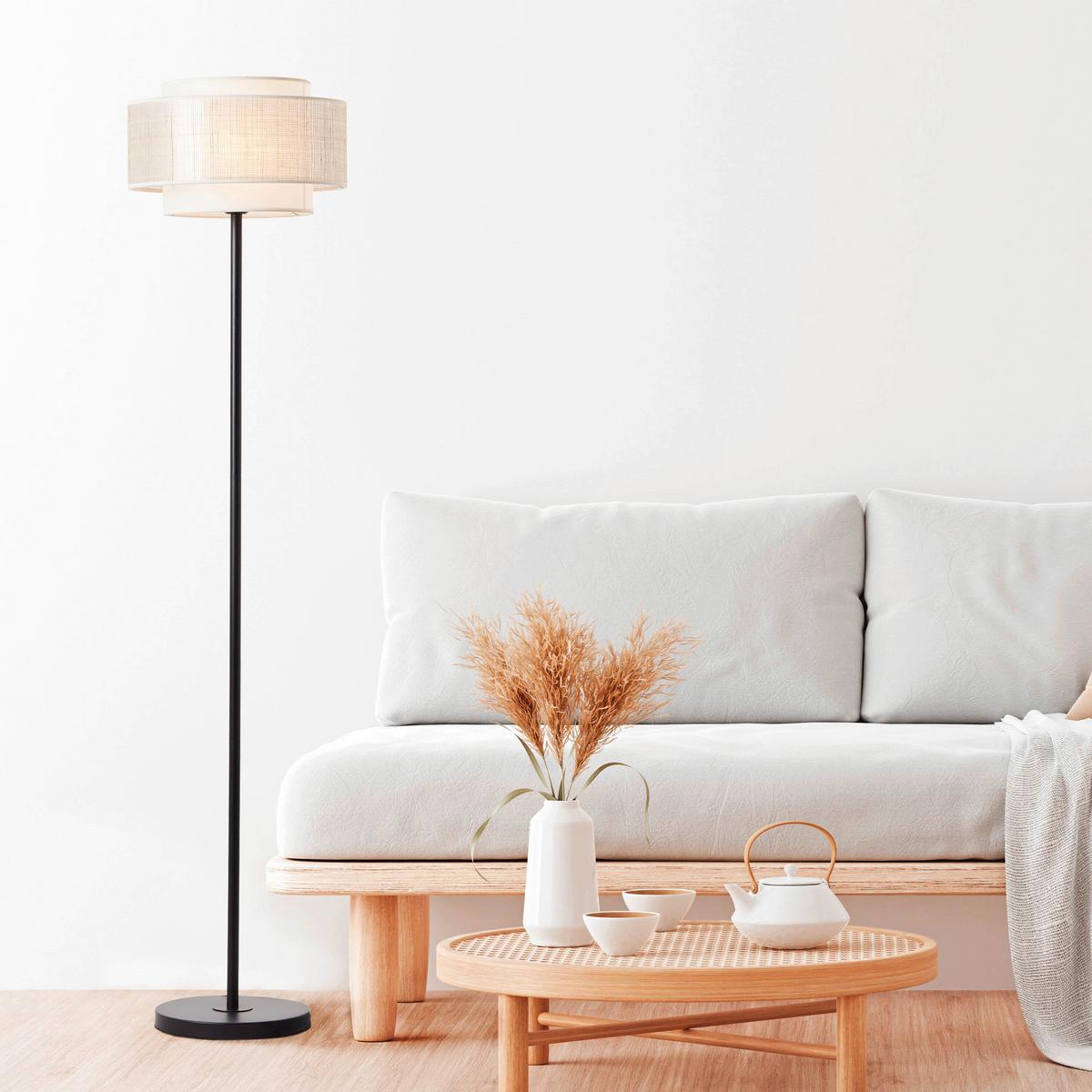 Stehleuchte Odar Schwarz/Beige max. 42 Watt - Beige/Schwarz, Natur, Papier/Textil (36/152,5cm) - Brilliant
