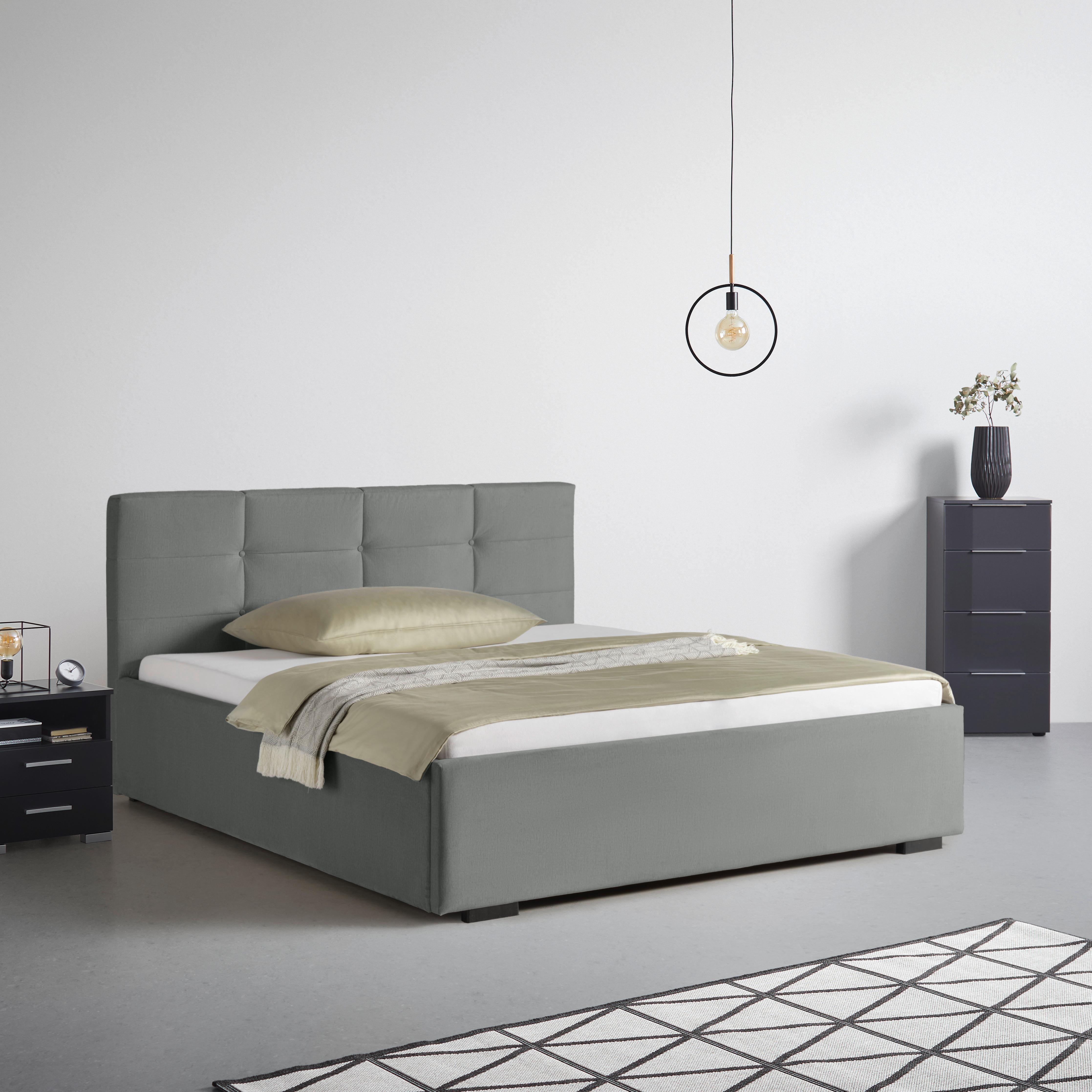 Polsterbett Nelo in Grau ca. 180x200cm - Schwarz/Grau, KONVENTIONELL, Kunststoff/Textil (180/200cm) - Mömax