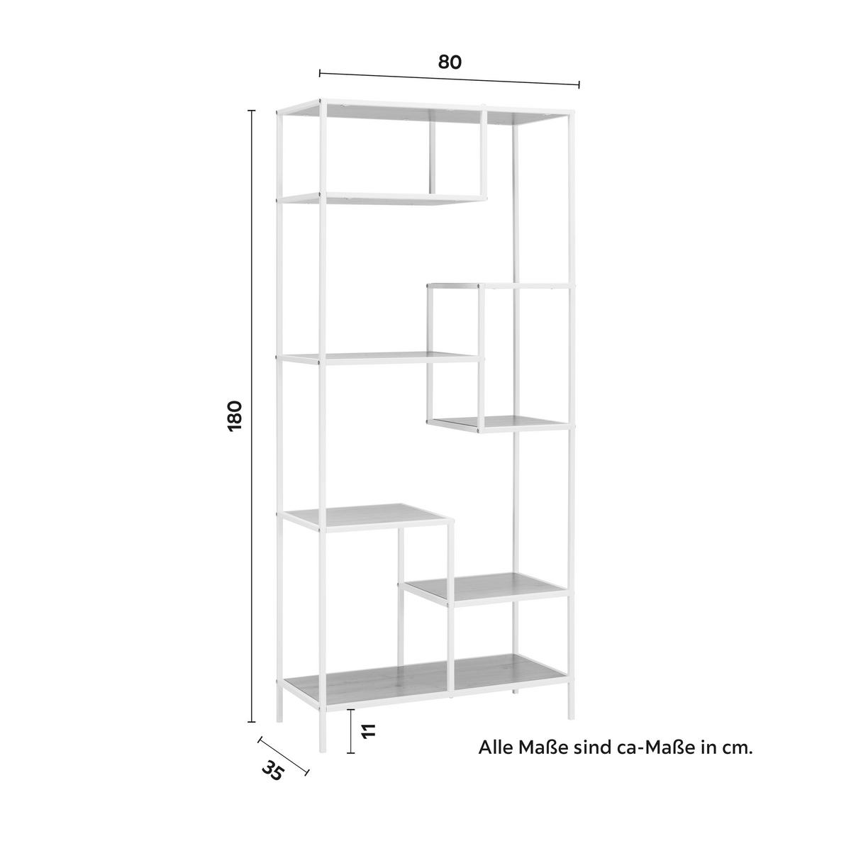 Regal Fiona Kieferfarben/ Weiß MDF - Weiß/Kieferfarben, MODERN, Holzwerkstoff/Metall (80/180/35cm) - Bessagi Home