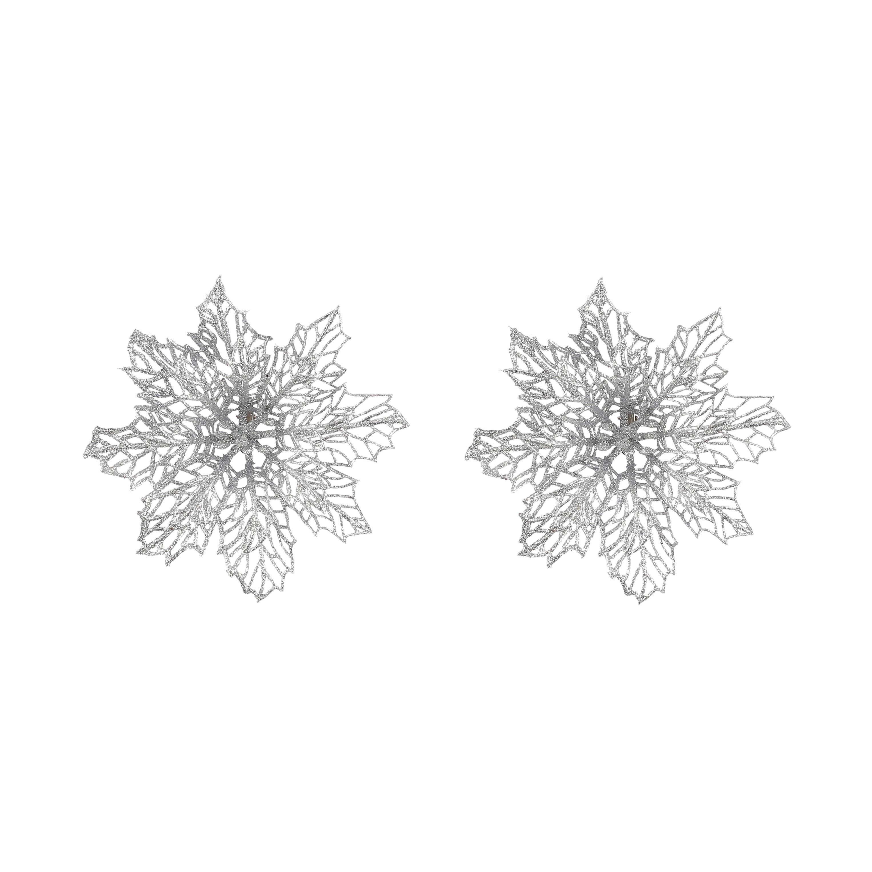 Dekor Virág Poinsettia - ezüstszínű, Konventionell, műanyag (13,5/3cm) - Modern Living