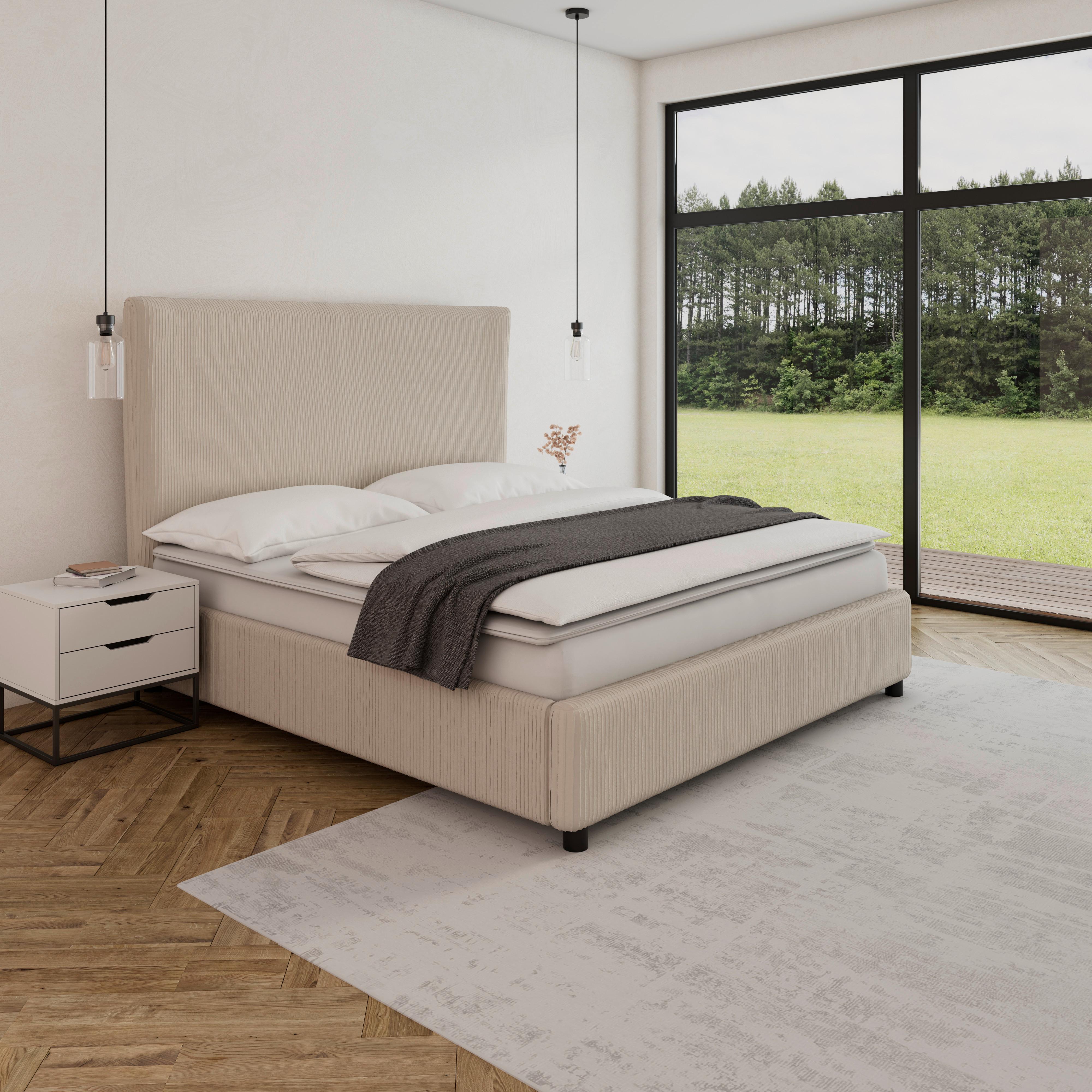 Polsterbett Marie Beige ca. 180x200 cm - Hellbraun/Beige, MODERN, Holz/Textil (180/200cm) - Bessagi Home