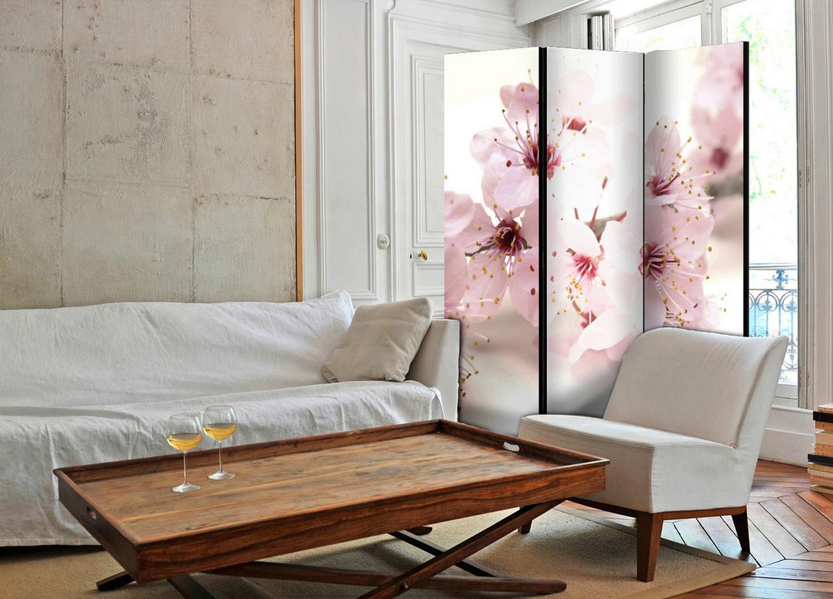 Paravan Cherry Blossom, 3-Delni, Dvostranski - bela/svetlo roza, Basics, tekstil/les (135/172/3cm) - artgeist
