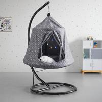 Hängesessel Maya Grau/Weiß inkl. Kissen - Schwarz/Weiß, MODERN, Textil/Metall (110/190/110cm) - Bessagi Kids