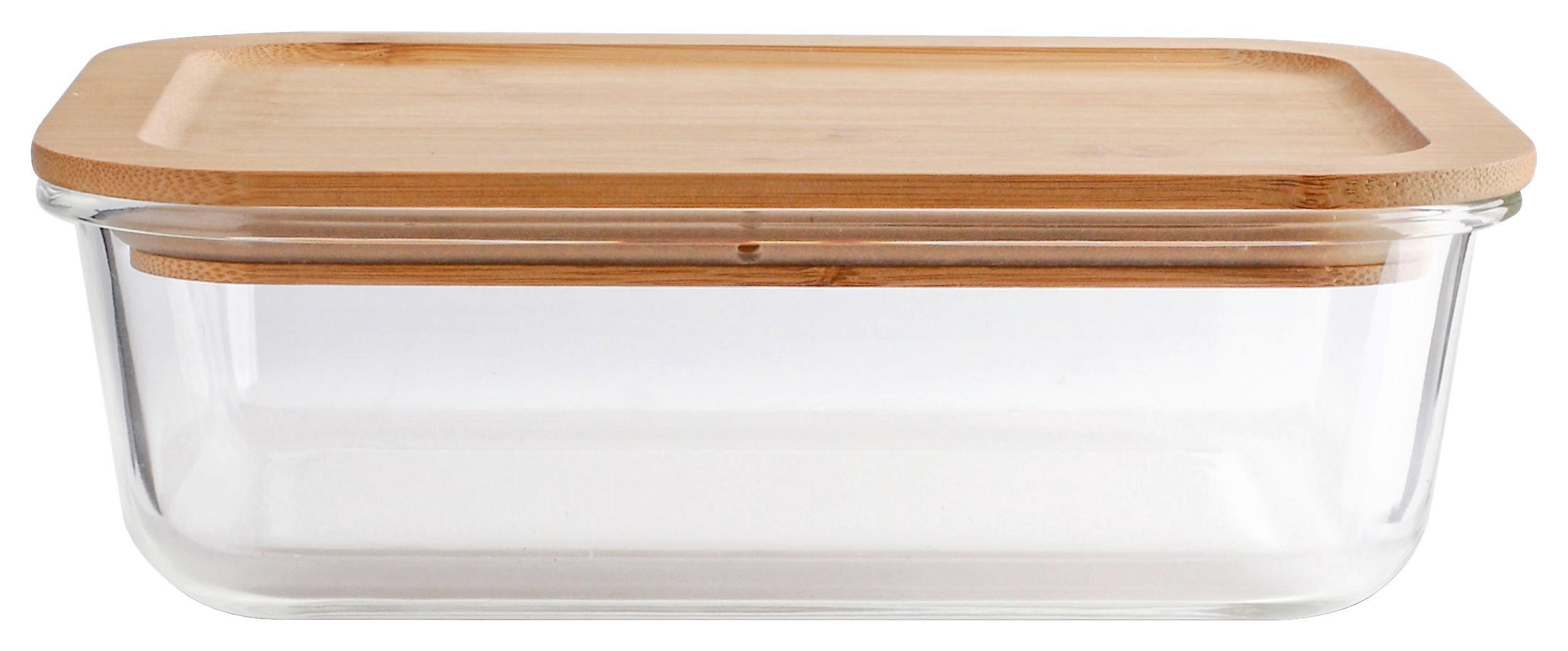 Frischhaltedose Annegret ca. 1,1l - Klar/Transparent, Glas/Holz (22,2/16,5/7,2cm) - Zandiara