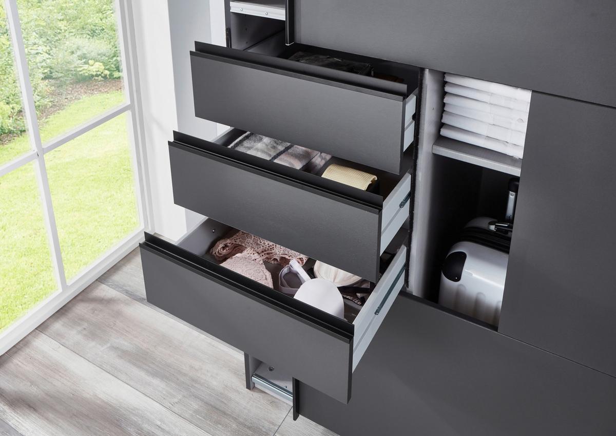 Schwebetürenschrank Saigon ca. 270x210 cm Graphit/Eiche - Eichefarben/Graphitfarben, Basics, Glas/Holzwerkstoff (270/208/64cm) - MID.YOU