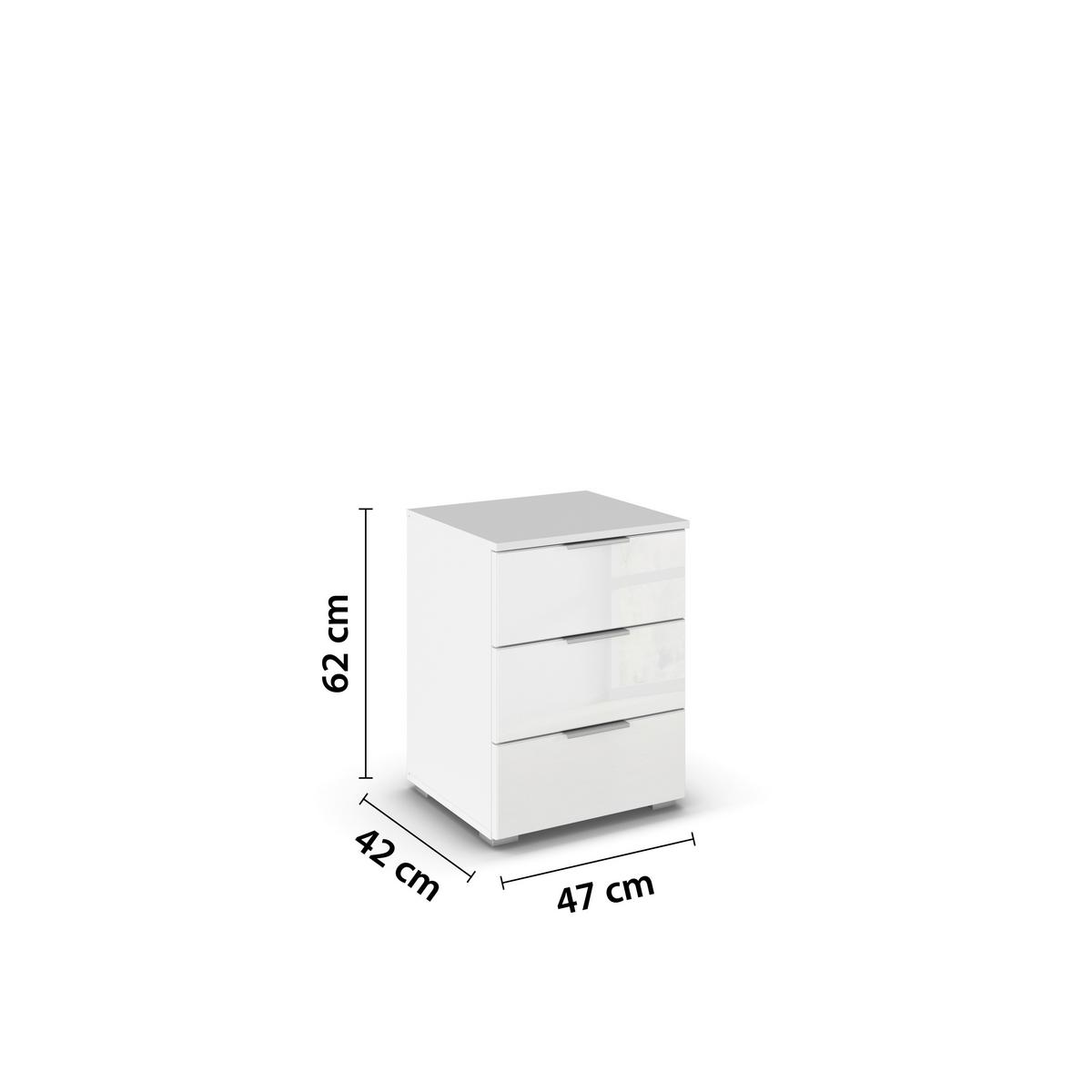 Noćni Ormarić Mars - bijela/bijela visoki sjaj, Konvencionalno, staklo/drvni materijal (47/62/42cm) - Modern Living