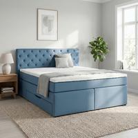 Boxspringbett Blau Ca. 160x200cm - Blau/Schwarz, Holzwerkstoff/Kunststoff (160/200cm) - Mömax