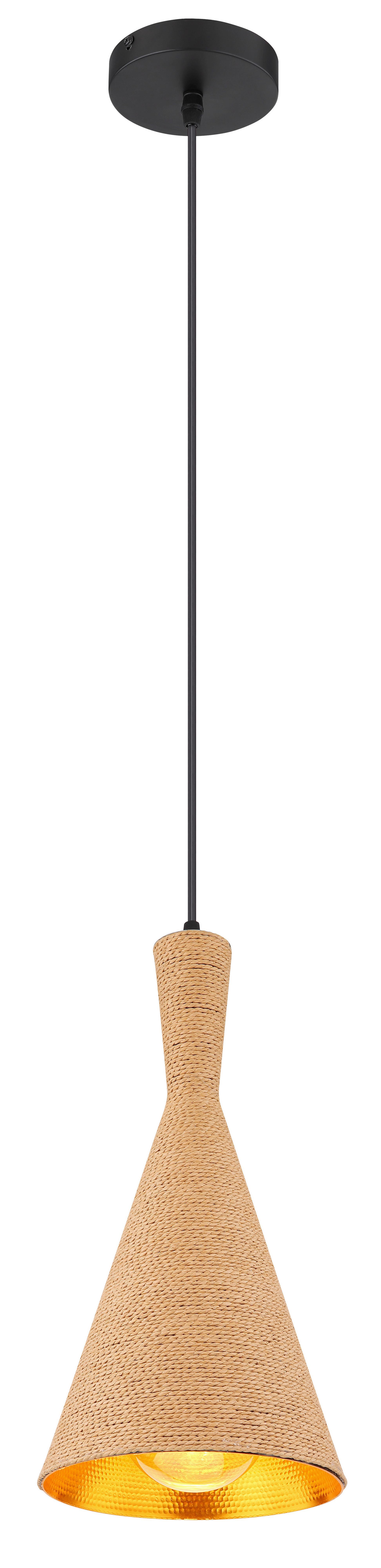 Hängeleuchte Ludmilla in Multicolor max. 40 Watt - Goldfarben/Schwarz, Natur, Textil/Metall (19/140cm) - Globo