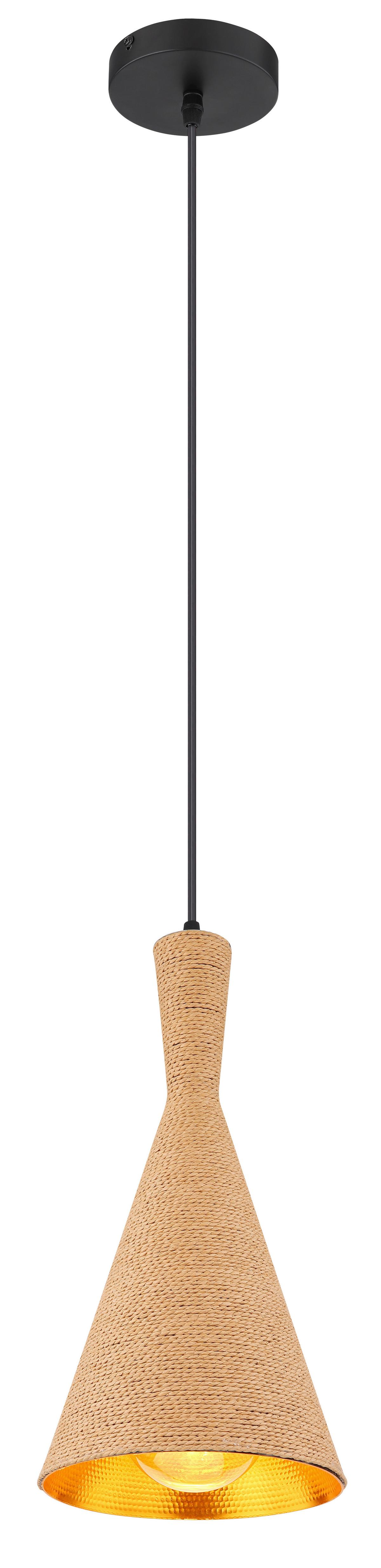 Viseča Svetilka 15687h - zlate barve/črna, Natur, kovina/tekstil (19/140cm) - Globo