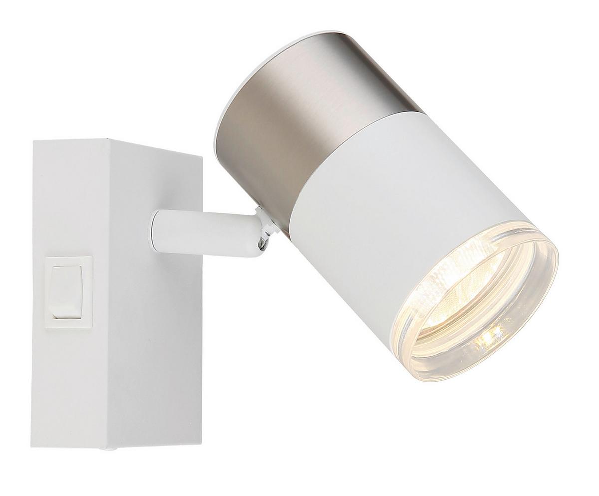 Strahler Brisbon Weiß/Nickelfarben max. 25 Watt - Transparent/Weiß, Basics, Kunststoff/Metall (7/9cm) - Globo