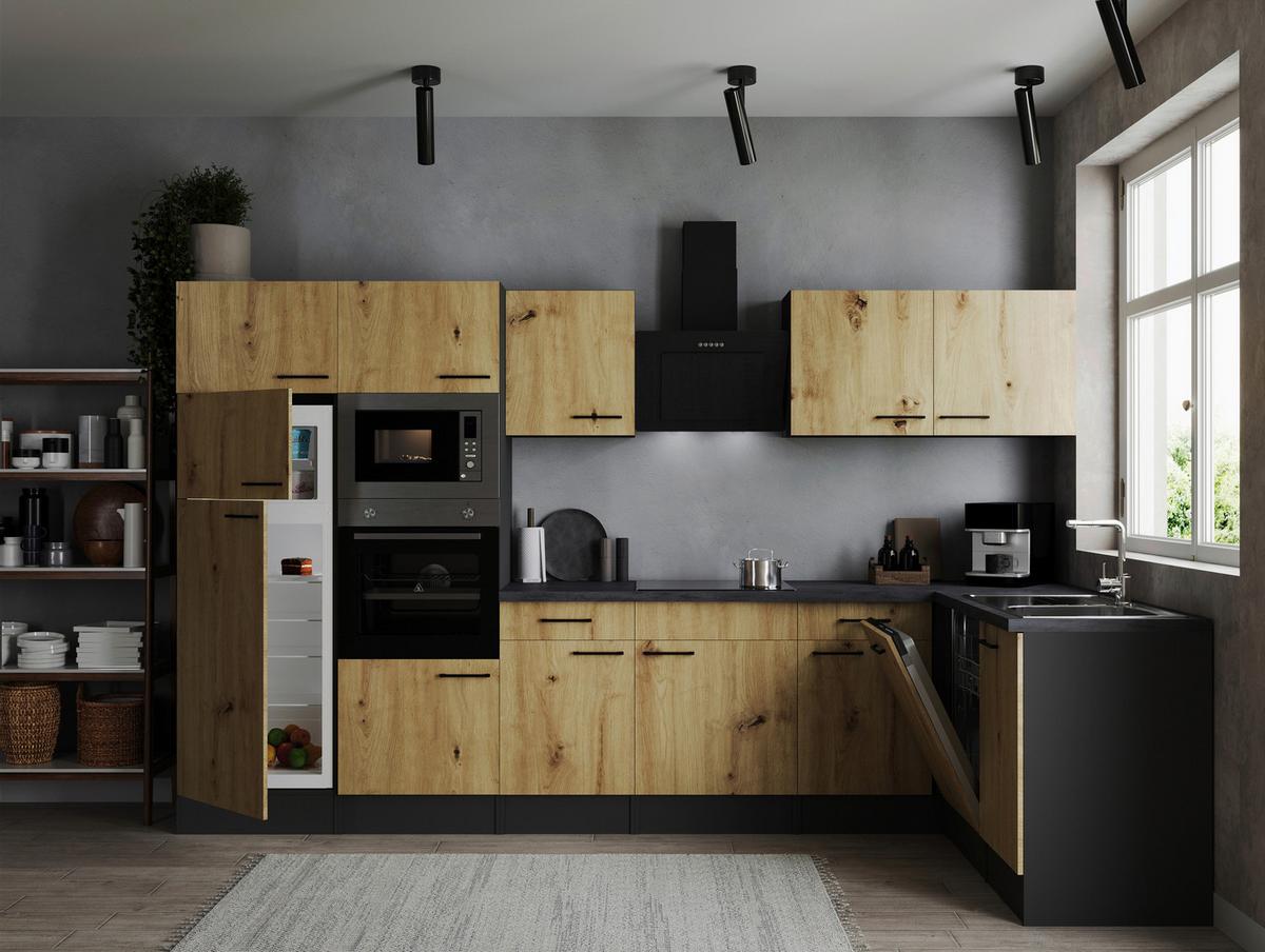 Kotna Kuhinja Z Aparati Oliver, 340x172cm - črna/siva, Design, kovina/leseni material (340/172cm) - Respekta