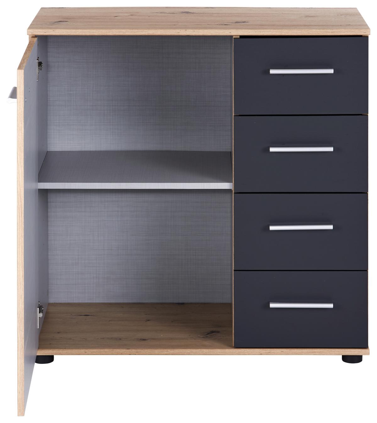 Comodă Katrin - culoare lemn stejar/grafit, Konventionell, material pe bază de lemn (81/83/41cm) - Best Price