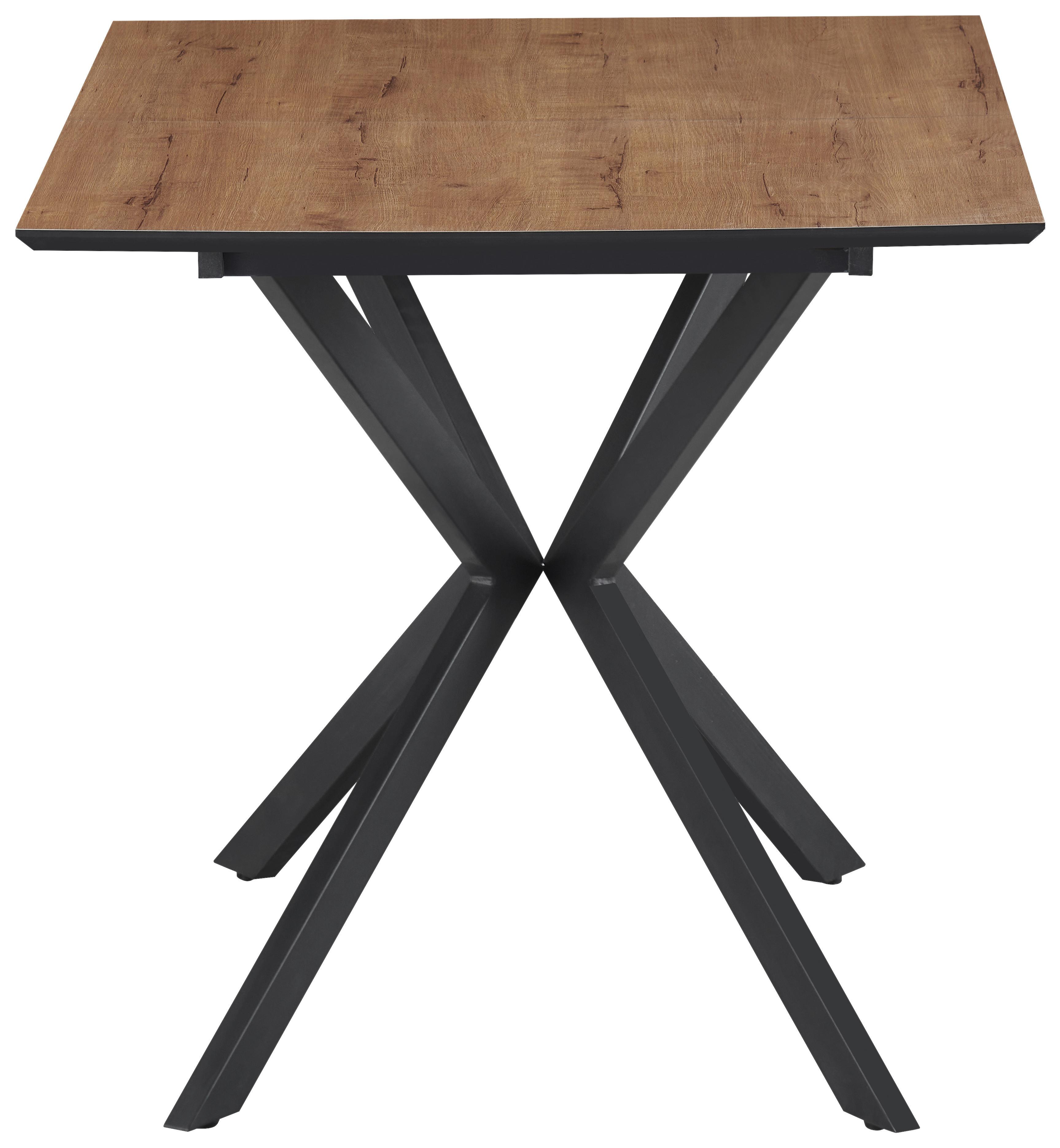 Jedilna Miza Lennox, Barva Hrasta, 120-160x80 - črna/barve hrasta, Konvencionalno, kovina/leseni material (120-160/76/80cm) - MID.YOU