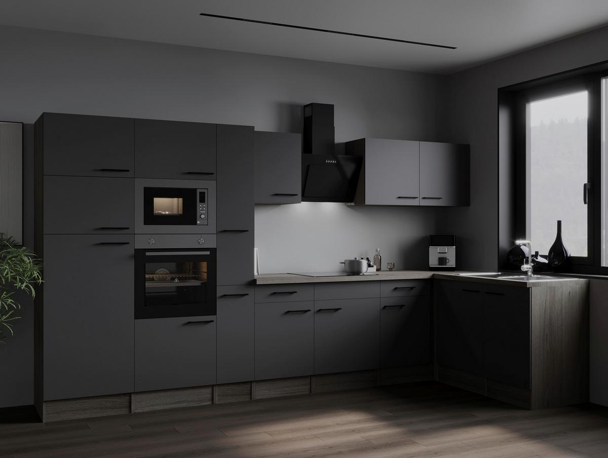 Kotna Kuhinja Z Aparati Oliver, 370x172cm - črna/siva, Design, kovina/leseni material (370/172cm) - Respekta