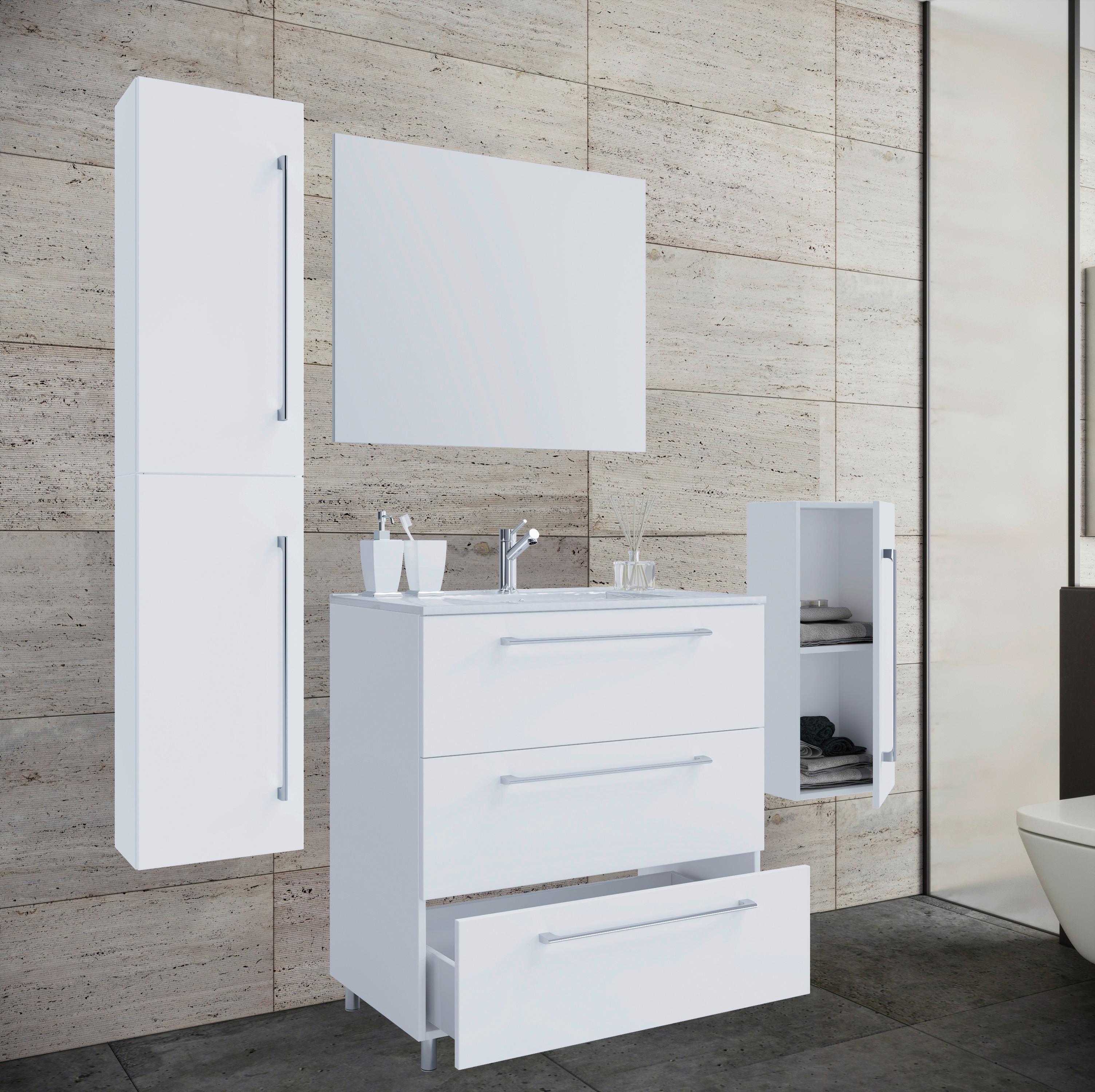 Kopalnica Schubo, Bela - bela/barve aluminija, Moderno, kovina/leseni material (126cm) - MID.YOU