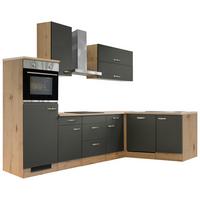 Eckküche Shadow mit Geräten ca. 280x170 cm Grau/Eiche - Edelstahlfarben/Eiche San Remo, MODERN, Holzwerkstoff/Metall (280/170cm) - FlexWell