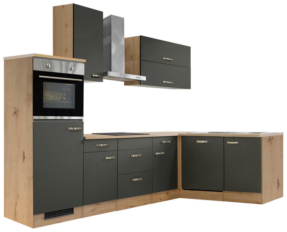 Eckküche Shadow mit Geräten ca. 280x170 cm Grau/Eiche - Edelstahlfarben/Eiche San Remo, MODERN, Holzwerkstoff/Metall (280/170cm) - FlexWell