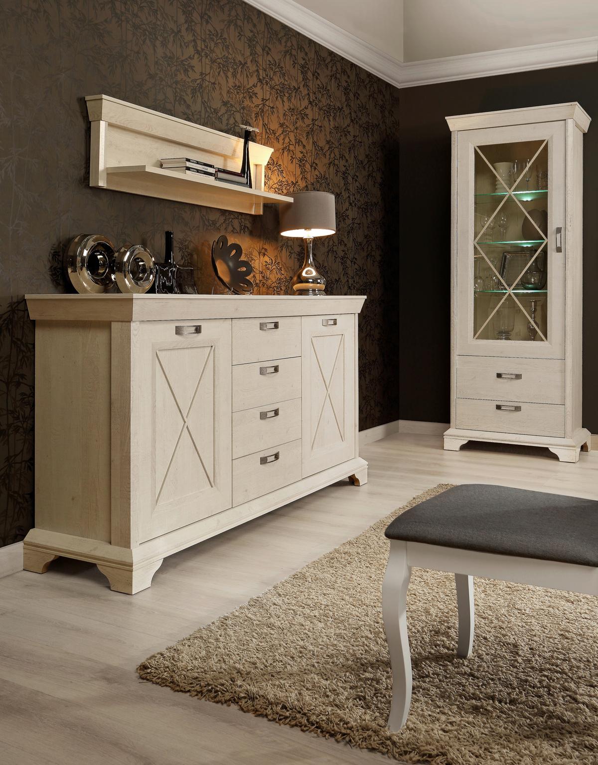 Komoda Kashmir - bijela/srebrne boje, Konvencionalno, drvni materijal/metal (178,3/95,9/48,2cm) - Premium Living