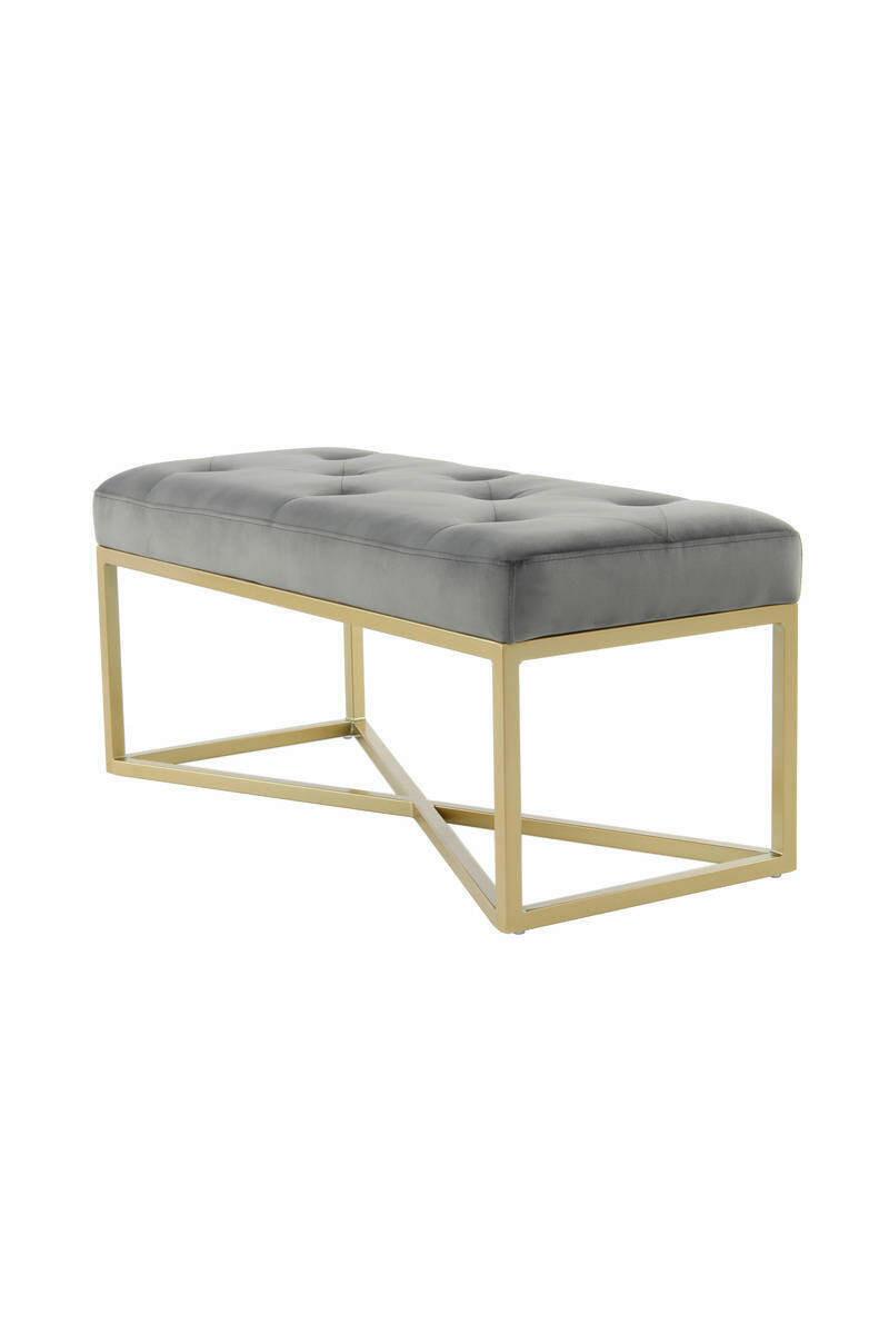 Hockerbank Qmizf-Gry - Goldfarben/Grau, Basics, Holzwerkstoff/Kunststoff (90/40/40cm) - Kayoom