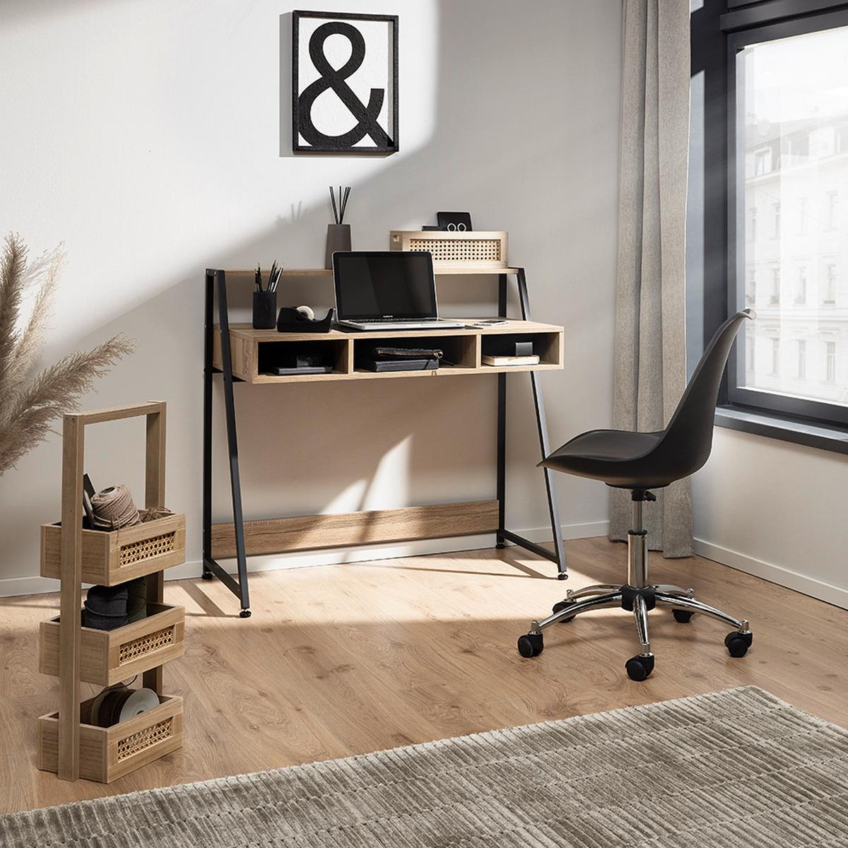 Schreibtisch Denis Eichefarben MDF ca. 100x48 cm - Eichefarben/Schwarz, MODERN, Holz/Metall (100/48/94cm) - Bessagi Home