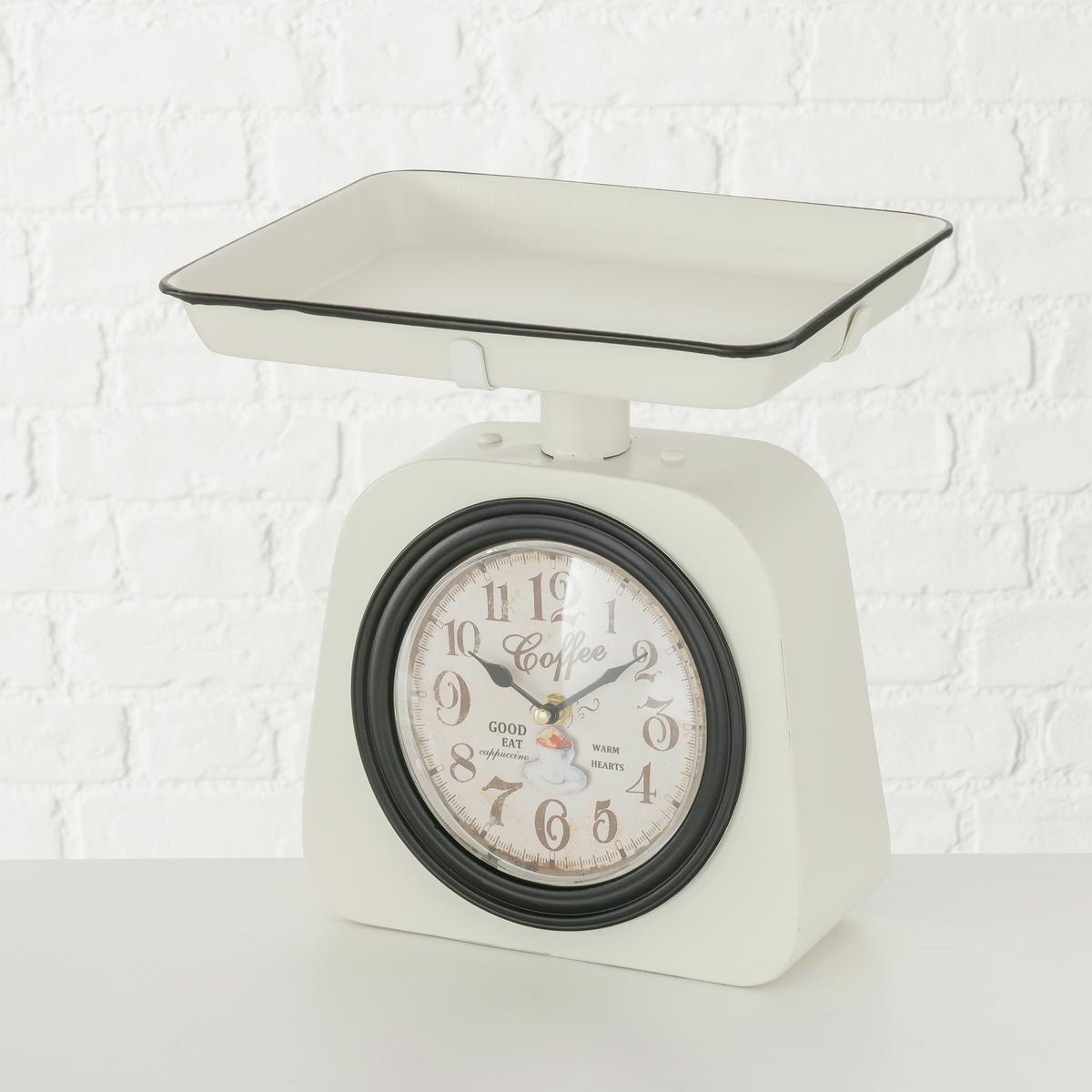 Tischuhr Waage II aus Metall - Weiss, Modern, Metall (28/30/22cm)