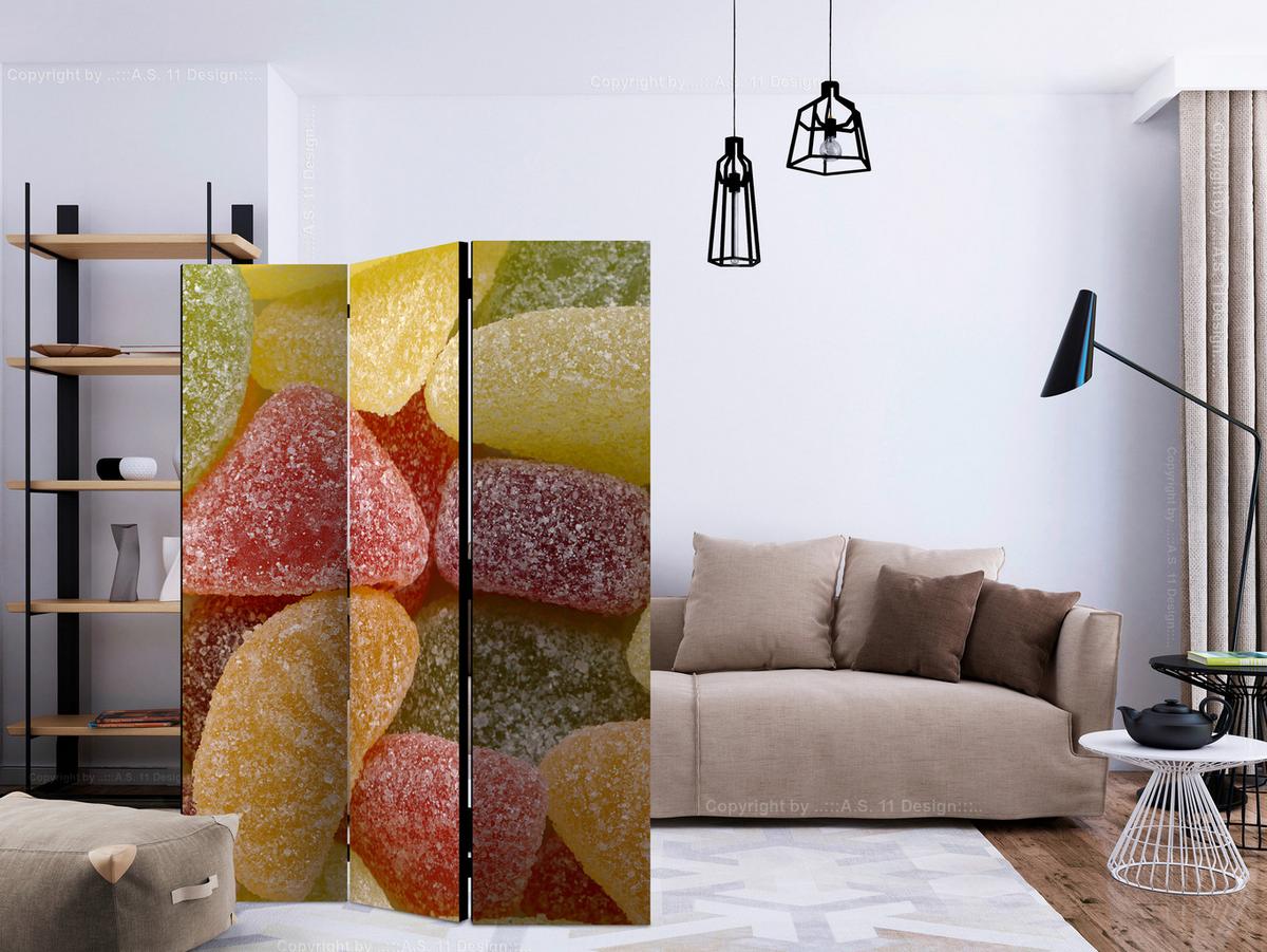 Paravan Tasty Fruit Jellies, 3-Delni, Dvostranski - rumena/rdeča, Basics, tekstil/les (135/172/3cm) - artgeist