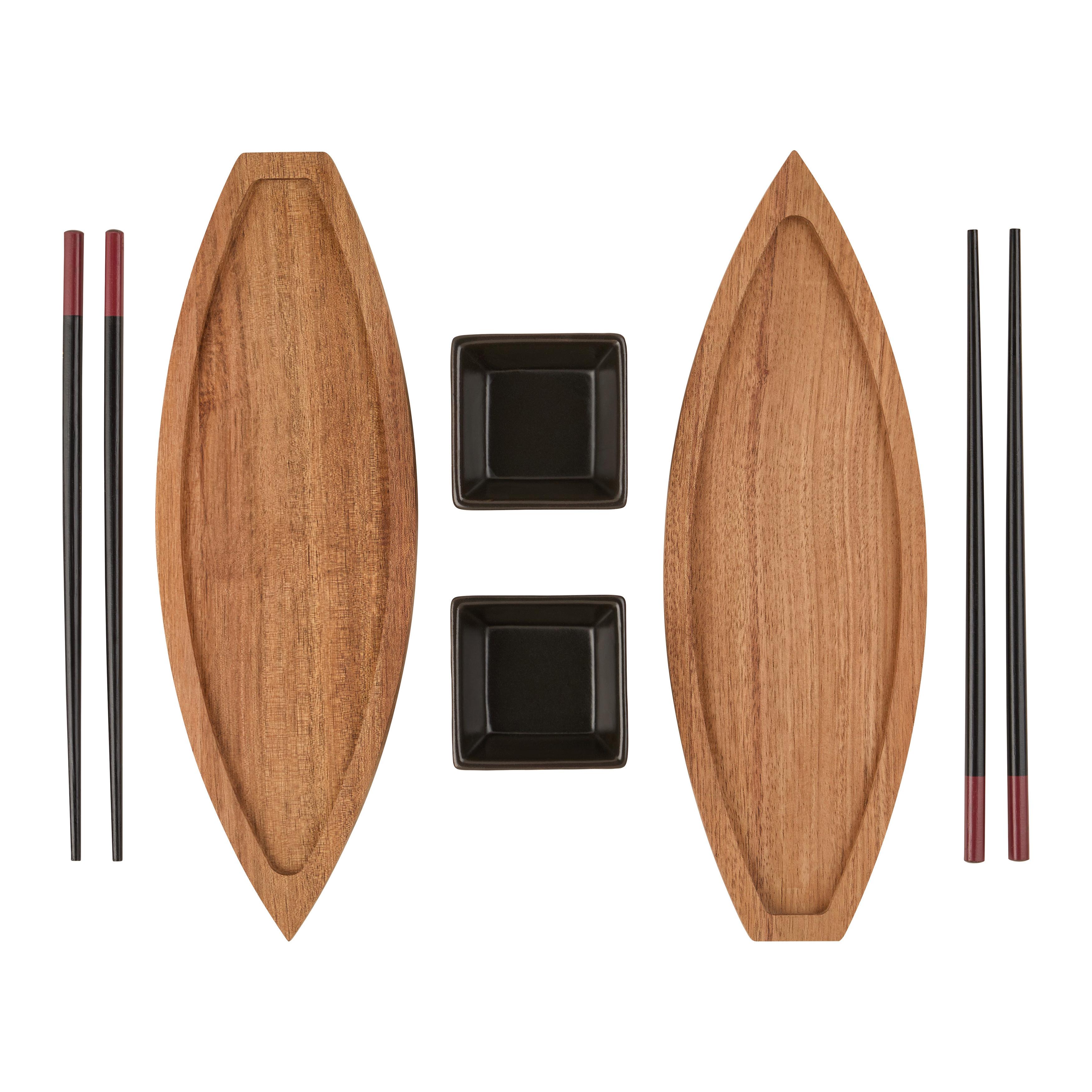 Sushi-Geschirrset Maki Braun/Schwarz, 6-teilig - Schwarz/Braun, MODERN, Holz/Stein (28.2/31.8/3.2cm)