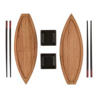 Sushi-Geschirrset Maki Braun/Schwarz, 6-teilig - Schwarz/Braun, MODERN, Holz/Stein (28.2/31.8/3.2cm)