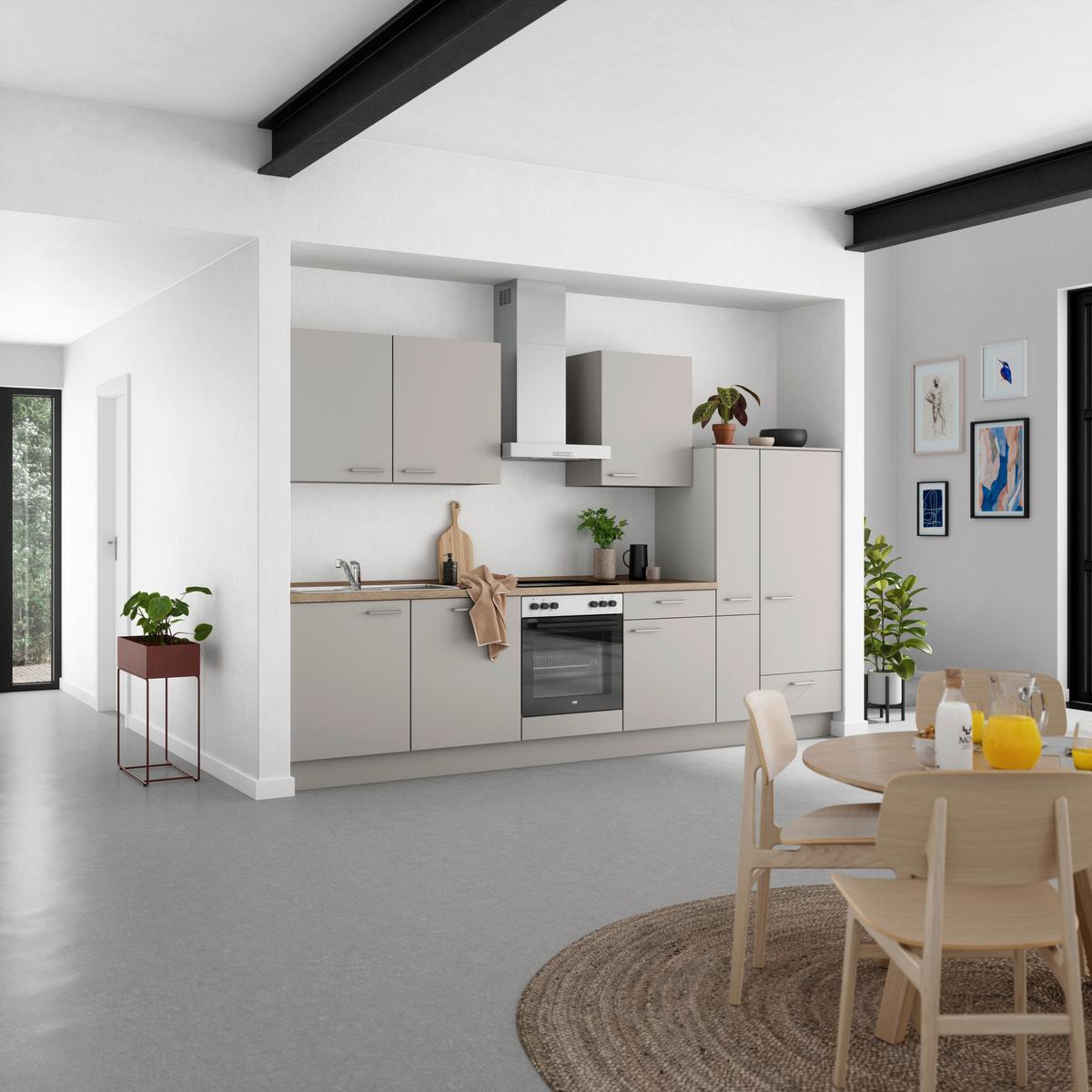 Küchenblock Touch Low m. Geräten Grau - Eiche dunkel/Schwarz, MODERN, Holzwerkstoff/Metall (330cm) - Nobilia