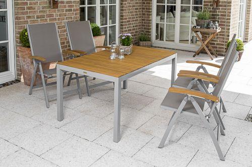 Gartentischgruppe Naxos Grau/Akaziefarben - Silberfarben/Grau, MODERN, Holz/Textil - Gardenson