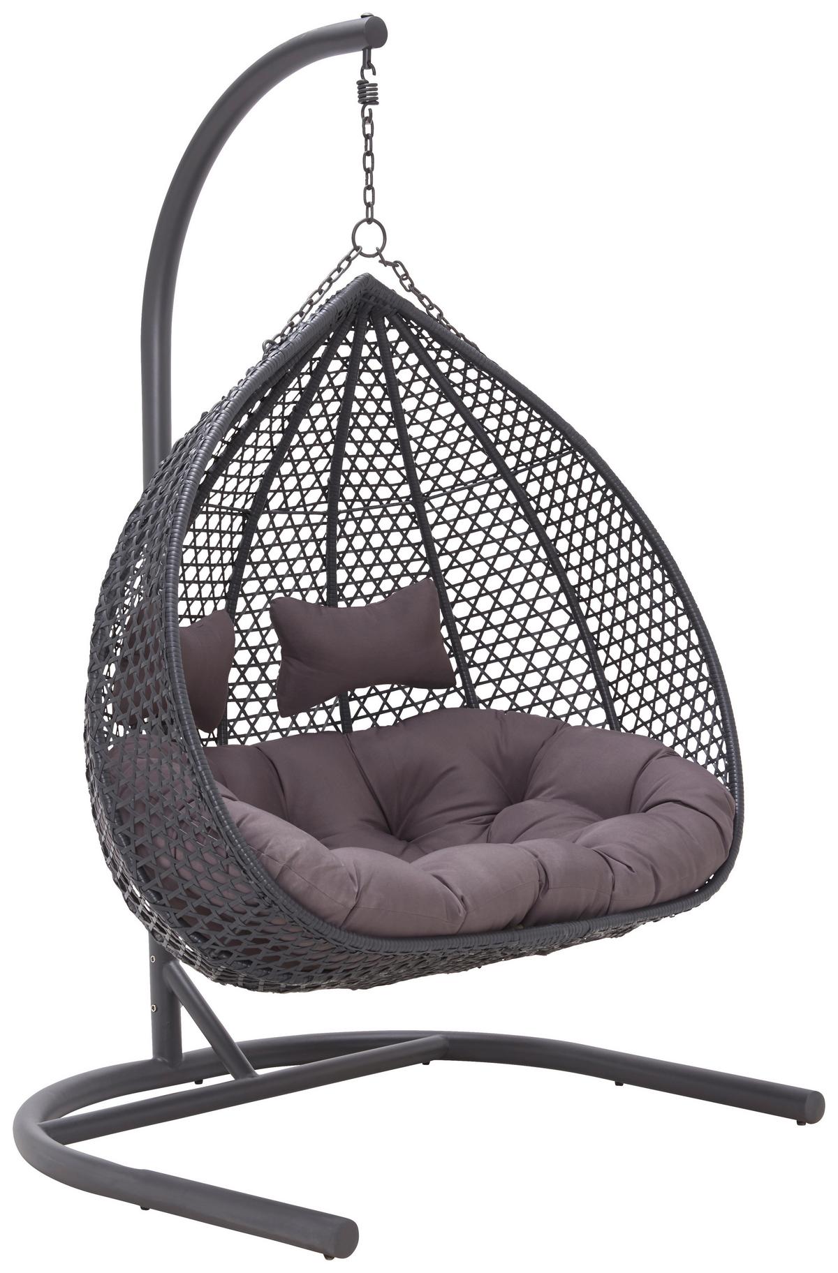 Hängesessel BARI Dunkelgrau, Kissen Grau - Dunkelgrau/Grau, Modern, Kunststoff/Textil (130/201/116cm) - Bessagi Garden