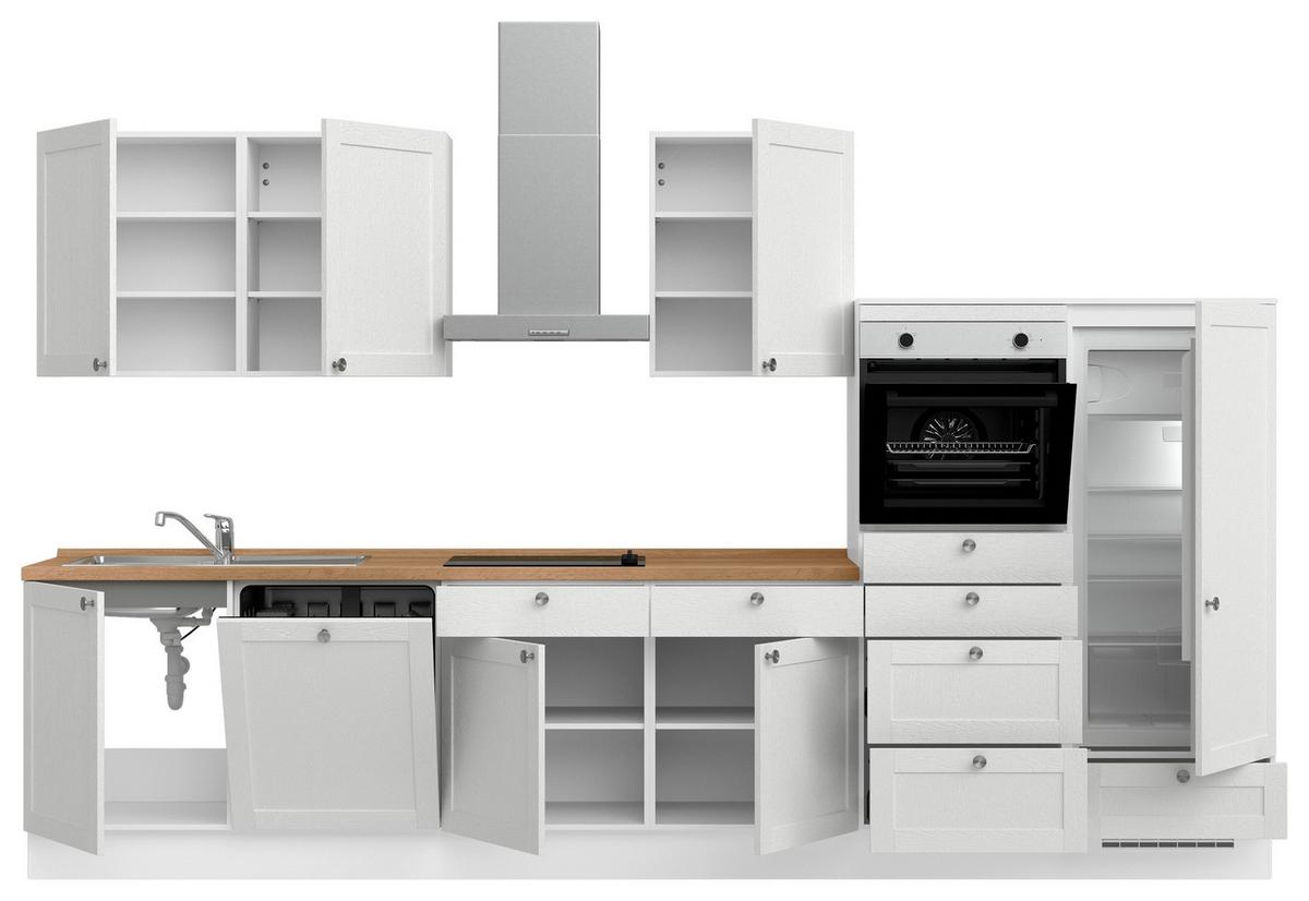 Küchenleerblock Frame Low o. Geräte Weiß - Edelstahlfarben/Eichefarben, MODERN, Holzwerkstoff/Metall (360cm) - Nobilia