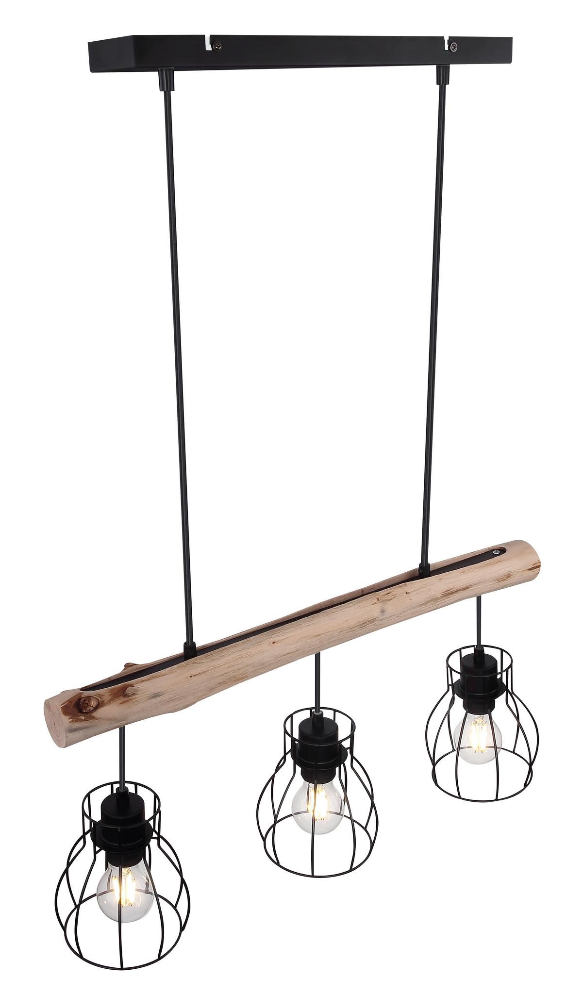Hängeleuchte Mina Schwarz/Natur max. 25 Watt - Schwarz/Naturfarben, Natur, Holz/Metall (60/13,6/140cm) - Globo