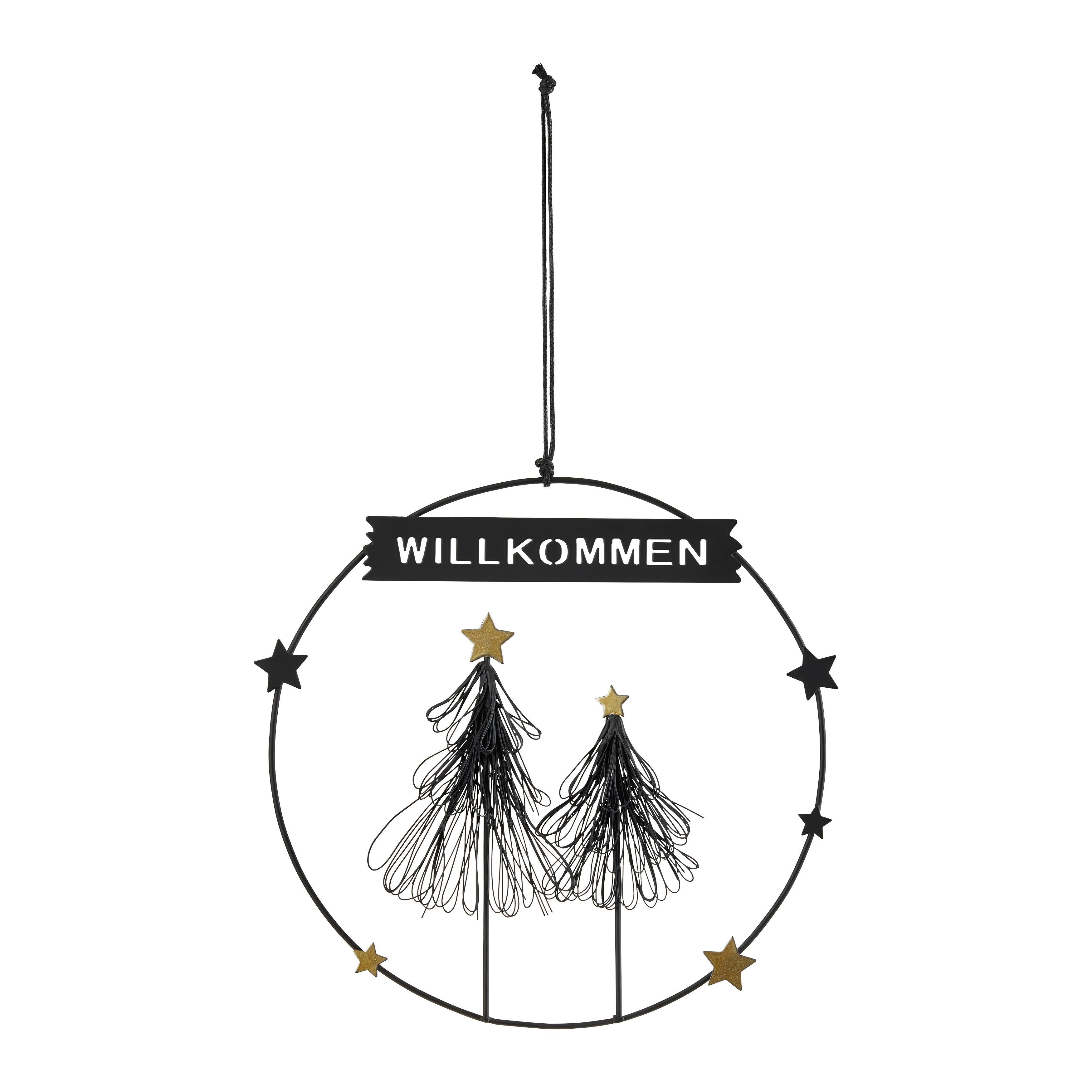 Dekohänger Finja Schwarz/Goldfarben - Goldfarben/Schwarz, KONVENTIONELL, Textil/Metall (20cm) - Modern Living