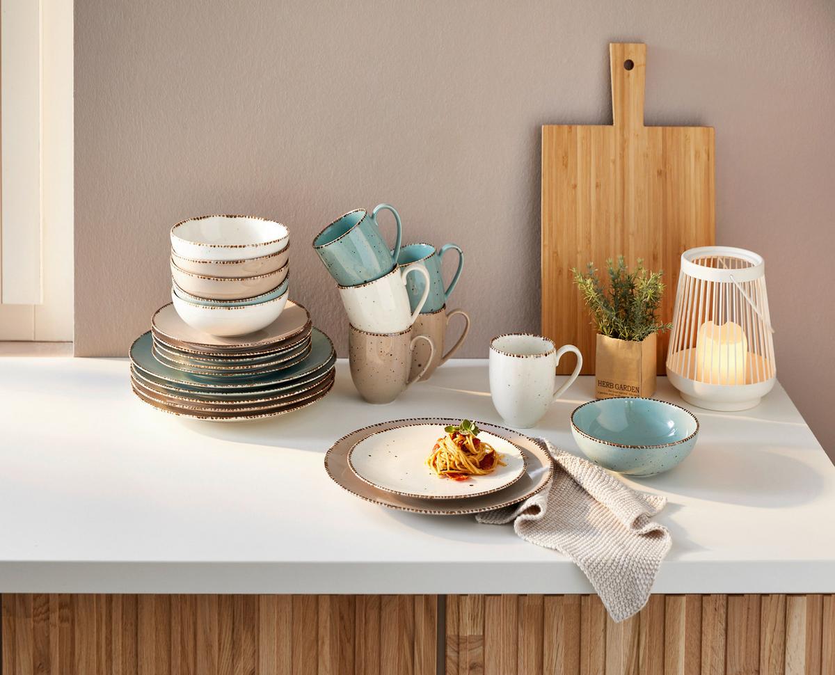 SERWIS OBIADOWO-ŚNIADANIOWY URBAN LIFE - turkusowy/biały, Design, ceramika - Landscape