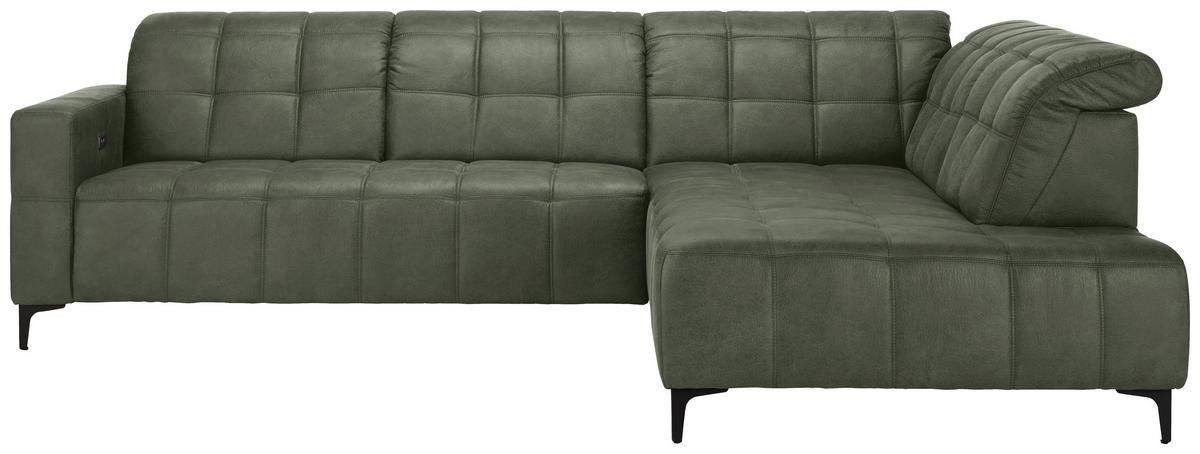 Ecksofa Panama rechts Olivgrün - Schwarz/Olivgrün, KONVENTIONELL, Textil/Metall (304/89-102/216cm) - Premium Living