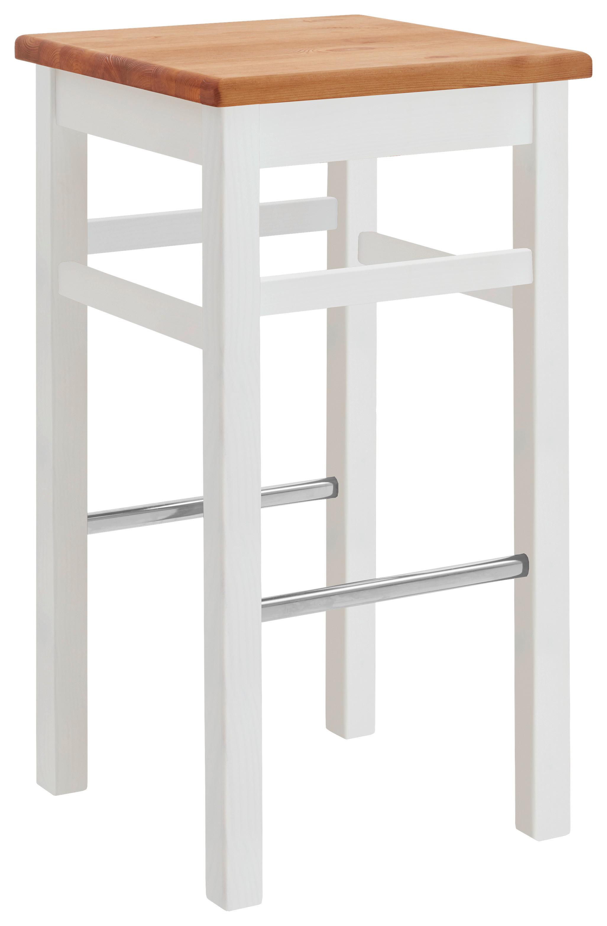 STOŁEK BAROWY BOSTON - biały/kolor ługowy, Romantik / Landhaus, drewno (41/74,5/41cm) - Boxxx