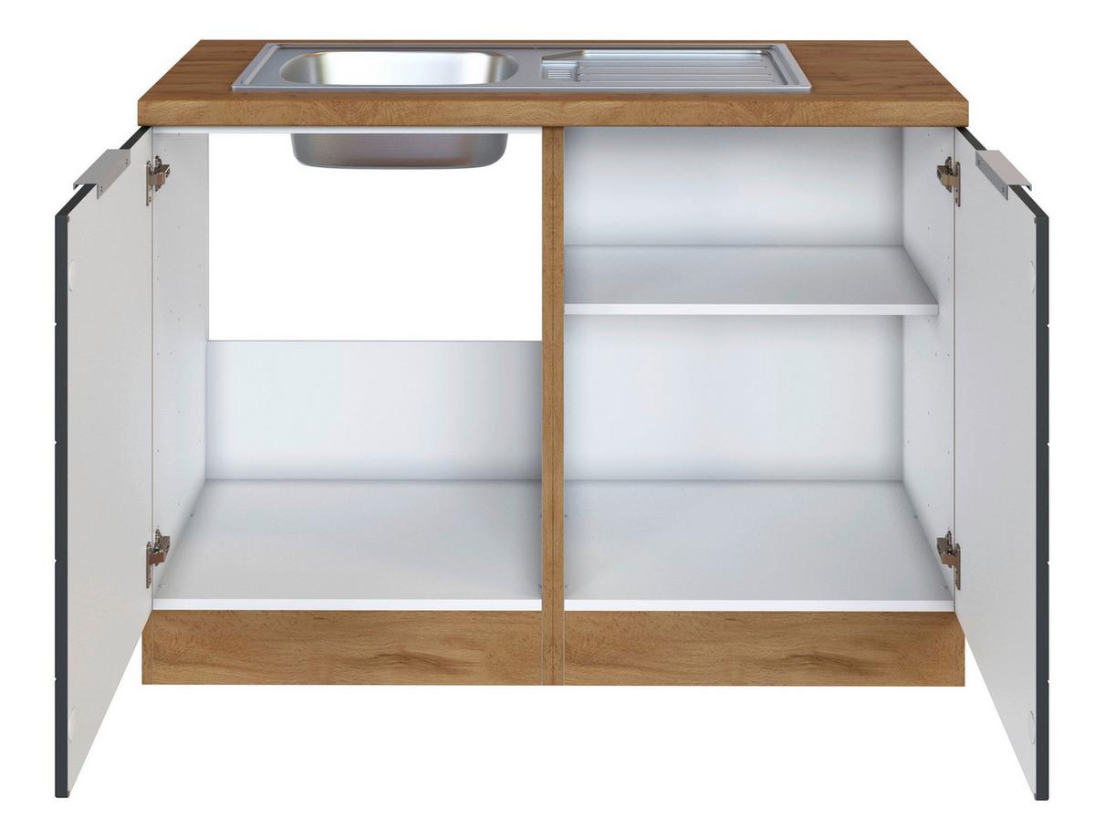 Spülenschrank Florenz mit Spüle ca. 120 cm Grau/Eiche - Eiche Wotan/Grau, Design, Holzwerkstoff/Metall (120/86/60cm) - Held