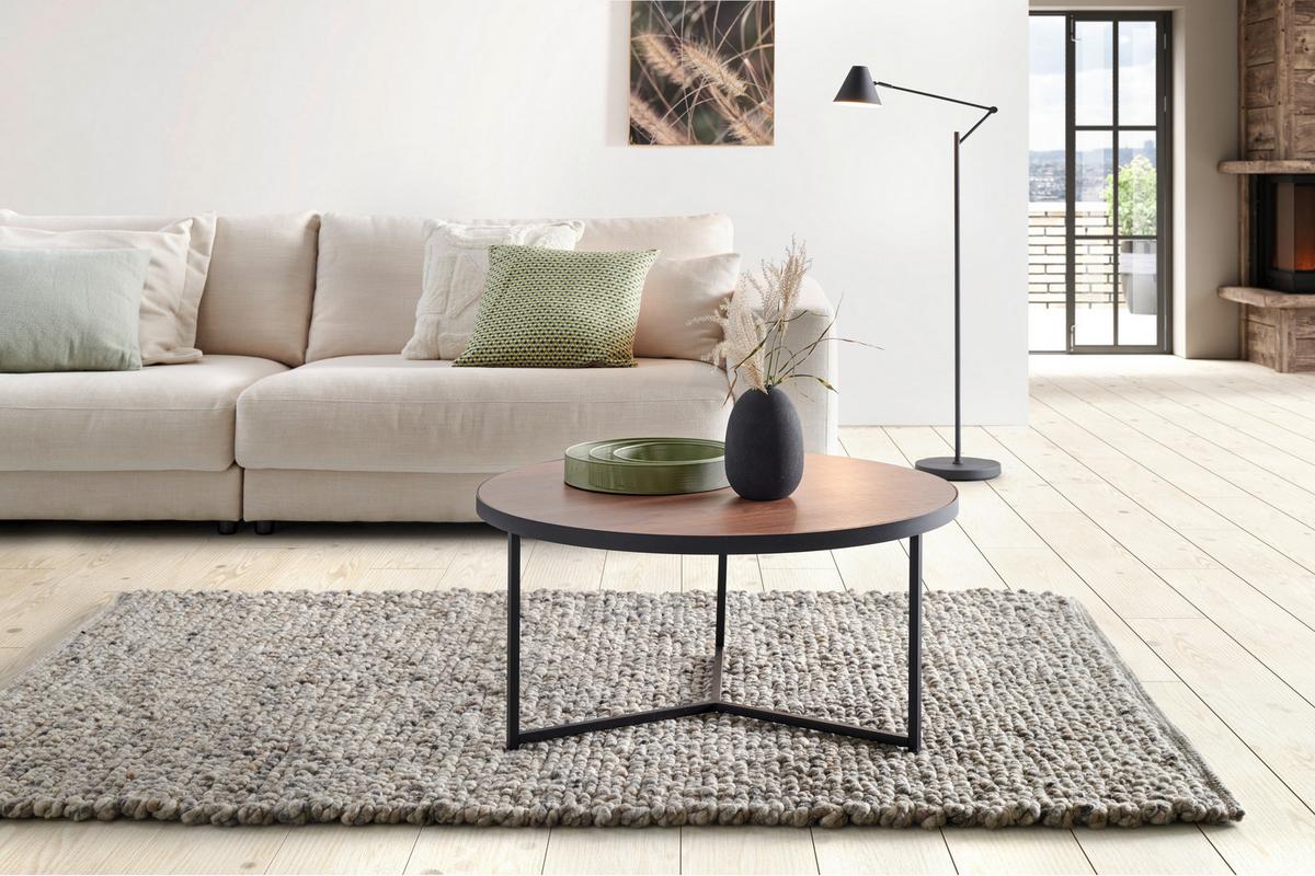 STOLIK KAWOWY PETER - czarny/kolor orzecha włoskiego, Design, materiał drewnopochodny/metal (80/80/40cm) - MID.YOU