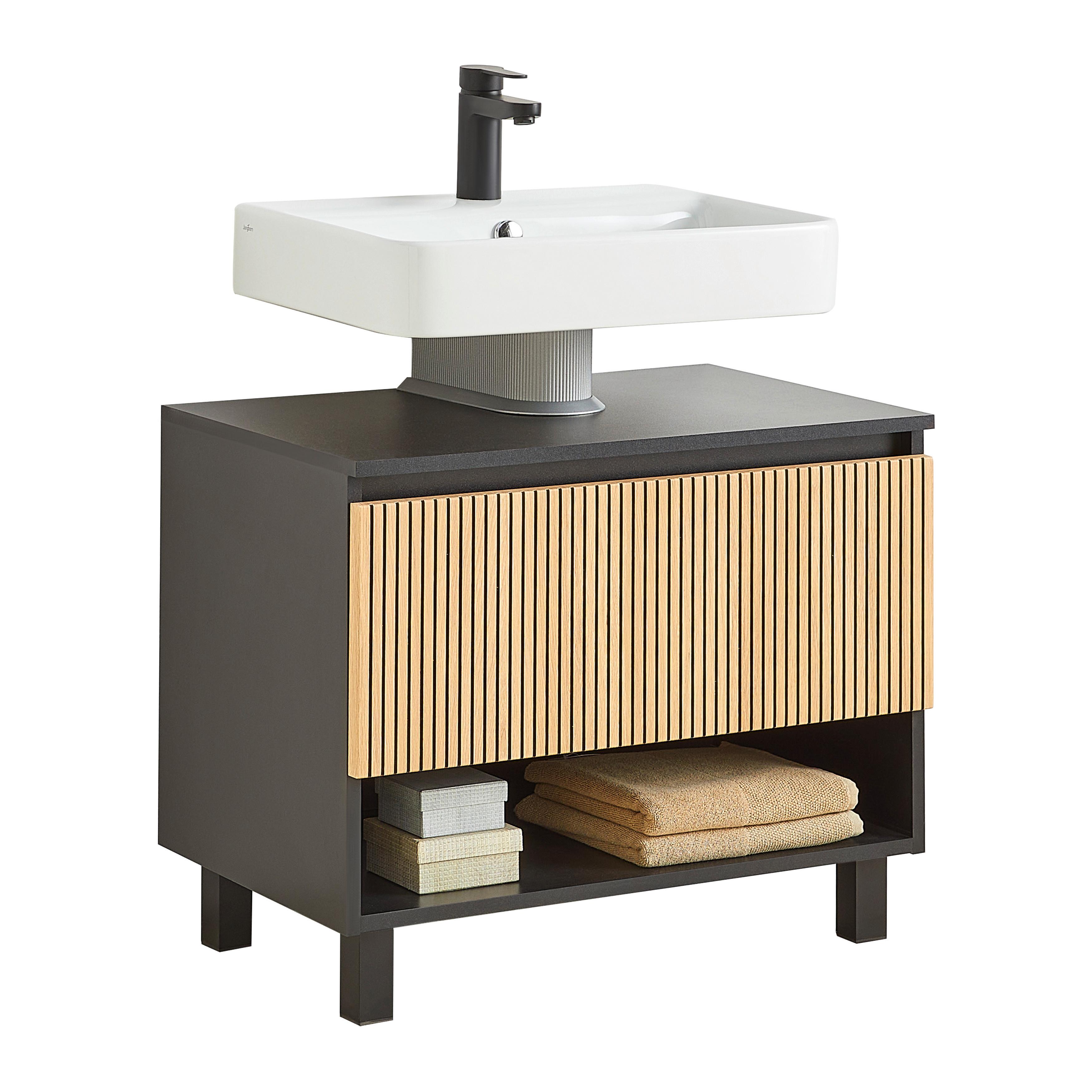 Waschbeckenunterschrank Venezia in Schwarz/Eichefarben - Eichefarben/Schwarz, LIFESTYLE, Holzwerkstoff (70/60/45cm) - Mömax