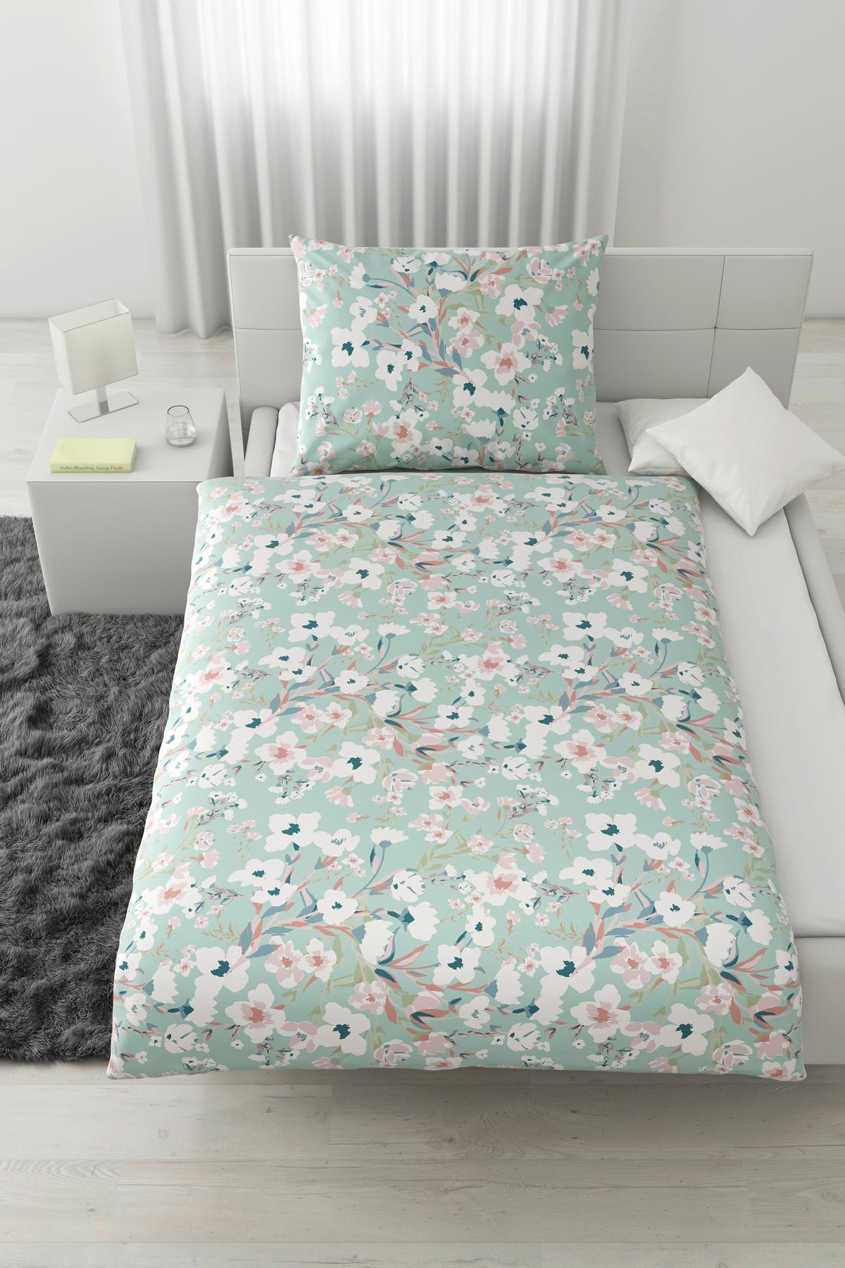 BETTWÄSCHESET UTE - Grün, Romantik / Landhaus, Textil (160/210cm) - Modern Living