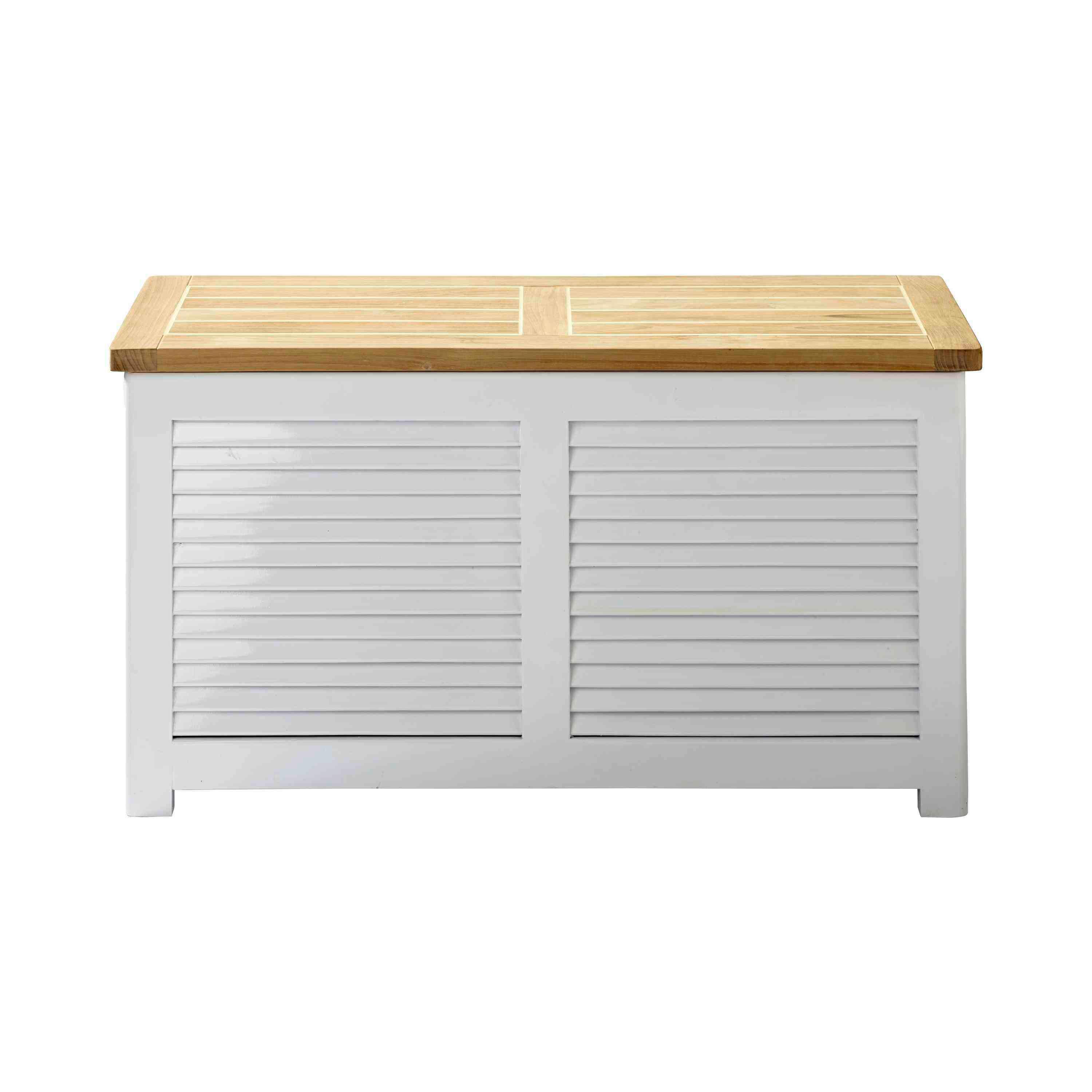 Truhe Classic ca.90x48x30cm Teakholz,Weiß - Weiß/Teakfarben, ROMANTIK / LANDHAUS, Holz (90/48/30cm) - MID.YOU