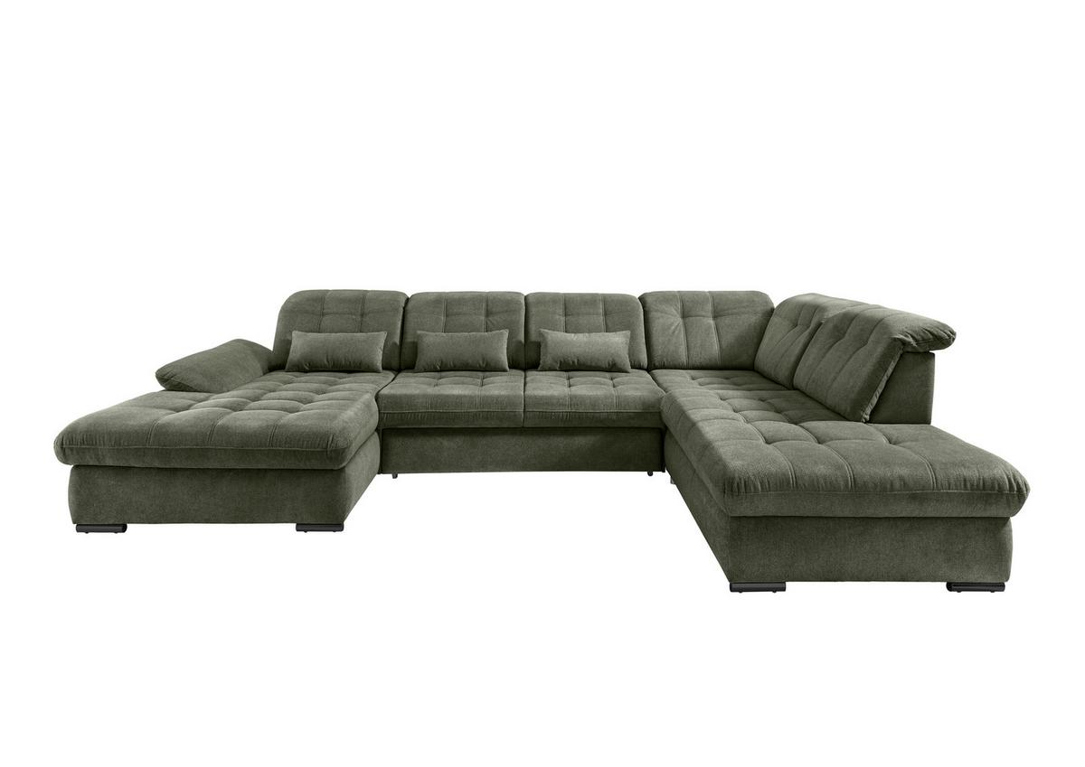 Wohnlandschaft Rigatti Dunkel Grün Chenille m. Bettkasten - Dunkelgrün/Schwarz, MODERN, Textil/Metall (184/387/252cm) - Livetastic